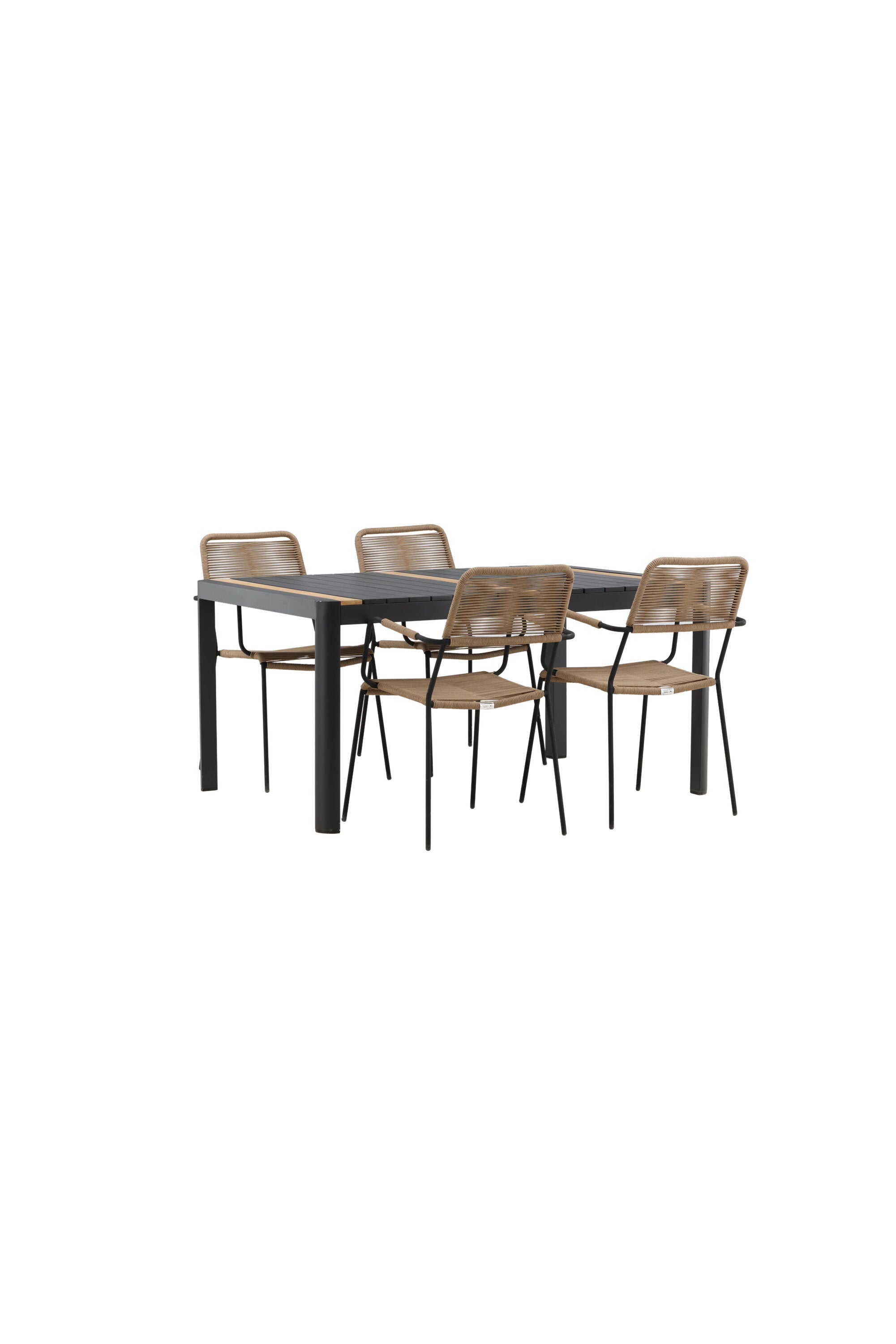 Togo Outdoor-Tischset + Lindos Armchair 150cm/4St. in Schwarz / Natur präsentiert im Onlineshop von KAQTU Design AG. Gartentischset ist von Venture Home