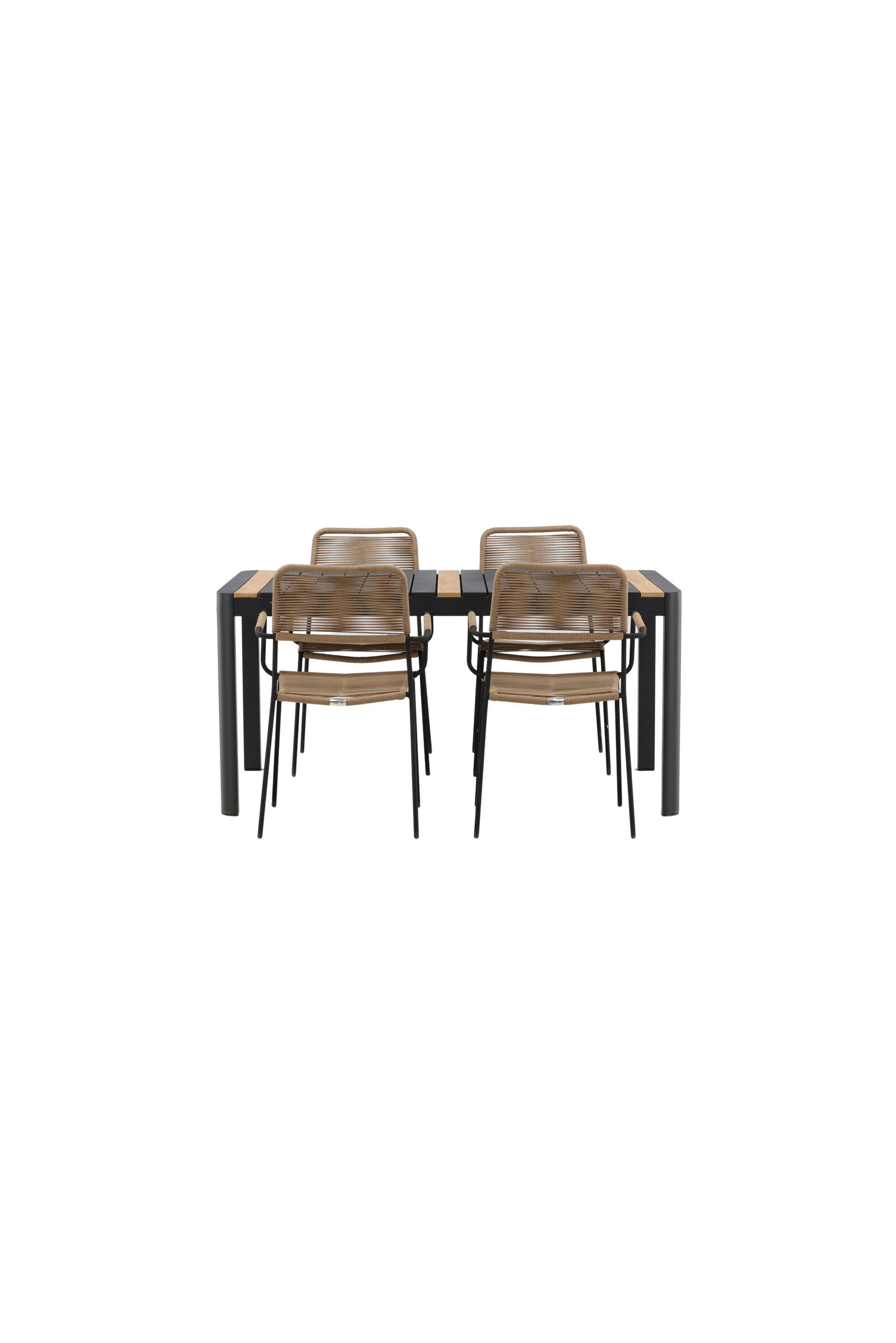 Togo Outdoor-Tischset + Lindos Armchair 150cm/4St. in Schwarz / Natur präsentiert im Onlineshop von KAQTU Design AG. Gartentischset ist von Venture Home