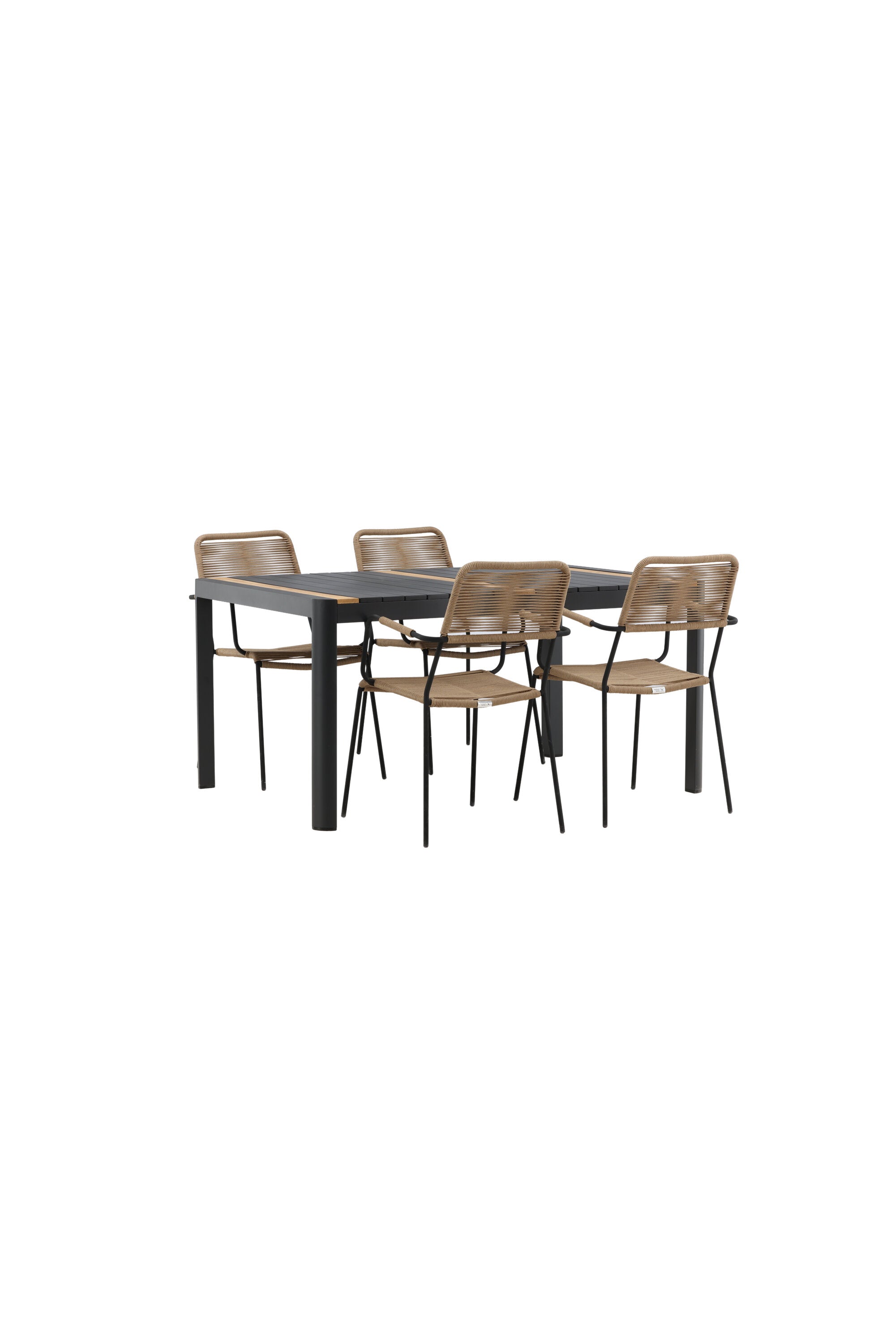 Togo Outdoor-Tischset + Lindos Armchair 150cm/4St. in Schwarz / Natur präsentiert im Onlineshop von KAQTU Design AG. Gartentischset ist von Venture Home
