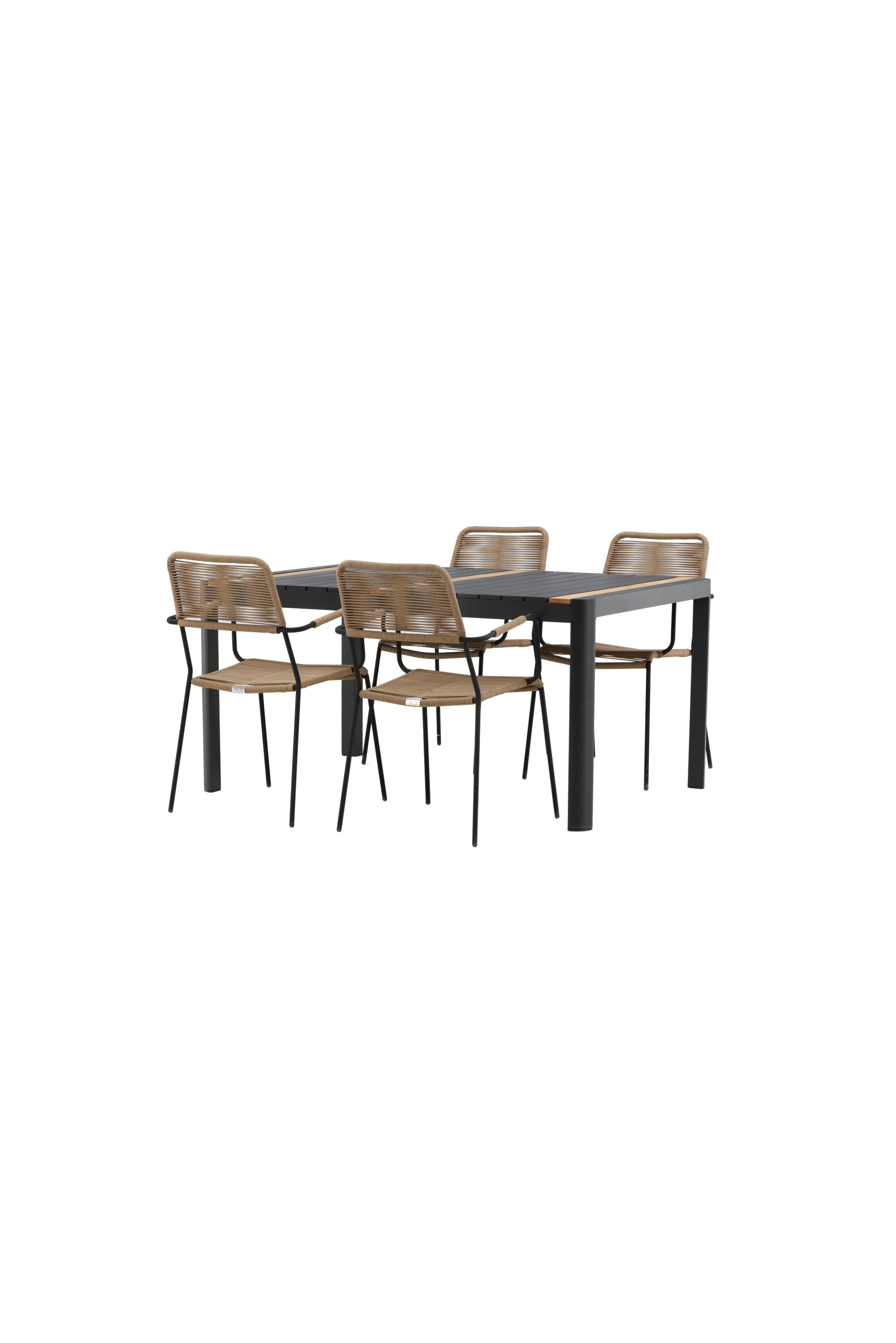 Togo Outdoor-Tischset + Lindos Armchair 150cm/4St. in Schwarz / Natur präsentiert im Onlineshop von KAQTU Design AG. Gartentischset ist von Venture Home