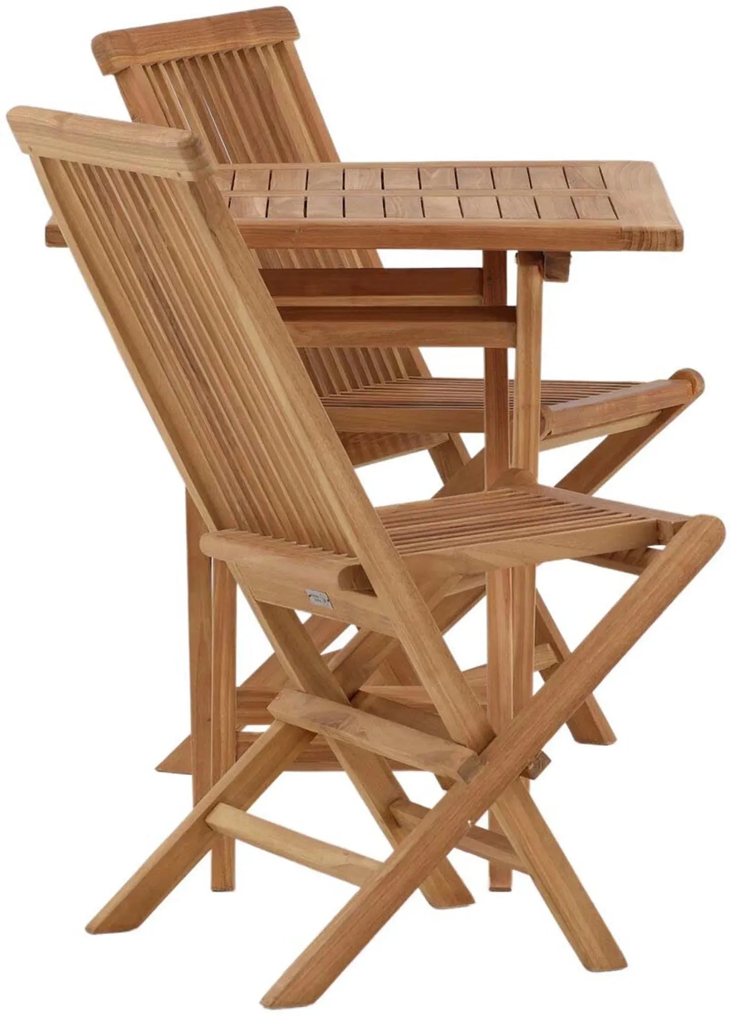 Stilvolles Kenya Outdoor-Klapptischset aus Teakholz, ideal für Garten & Balkon. Langlebig, wetterfest, platzsparend klappbar.