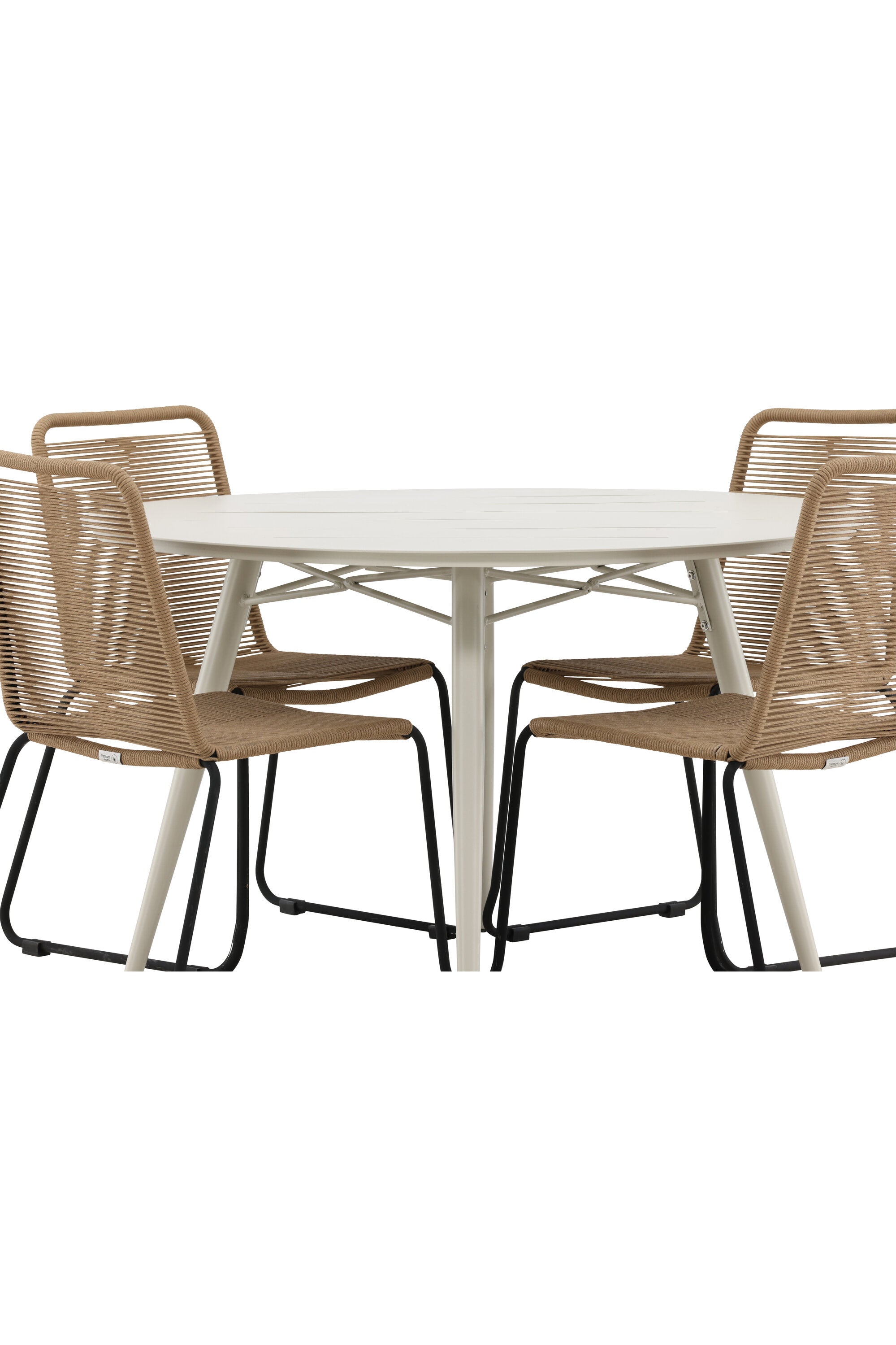 Lina Outdoor-Tischset + Lindos ⌀120cm/4St. in Schwarz Braun präsentiert im Onlineshop von KAQTU Design AG. Gartentischset ist von Venture Home