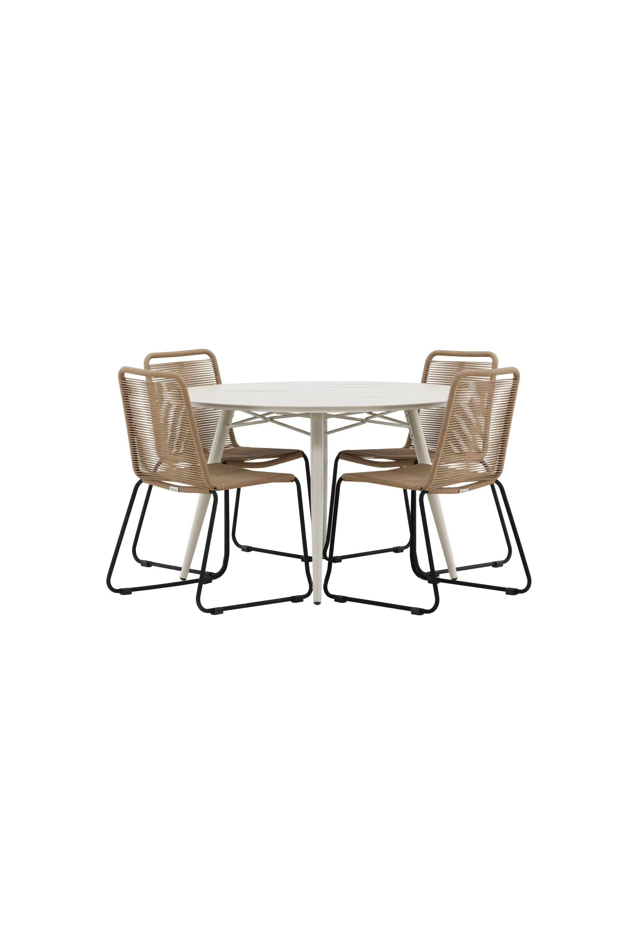 Lina Outdoor-Tischset + Lindos ⌀120cm/4St. in Schwarz Braun präsentiert im Onlineshop von KAQTU Design AG. Gartentischset ist von Venture Home