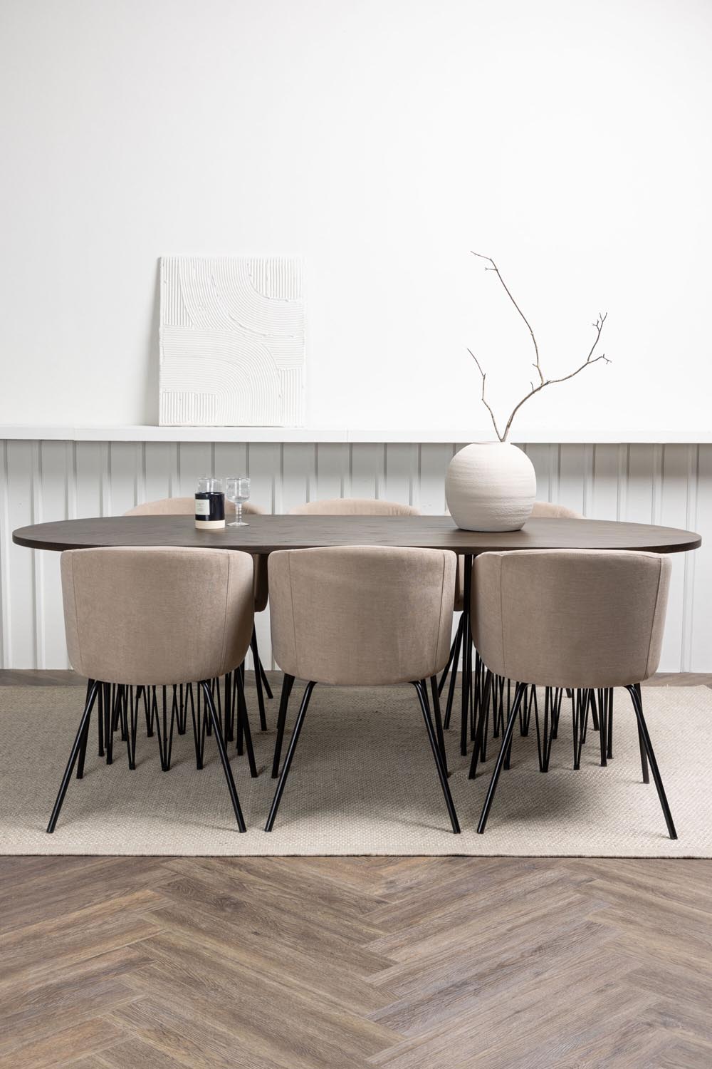 Stone Esszimmerset + Berit 220cm/6St. in Beige, Schwarz präsentiert im Onlineshop von KAQTU Design AG. Esszimmerset ist von Venture Home