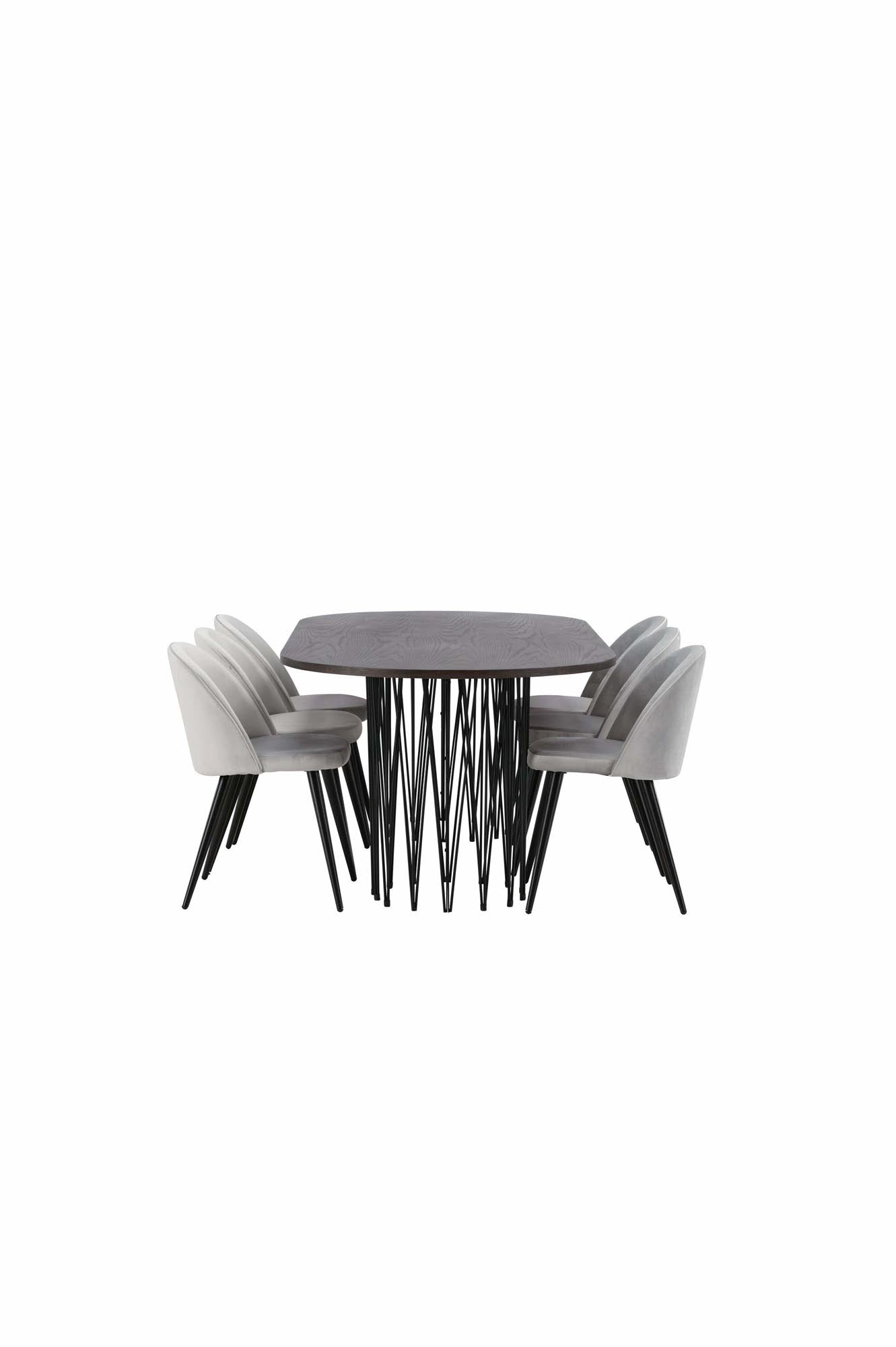 Entdecken Sie das elegante Stone Esszimmerset + Velvet von Venture Home. Stilvoller ovaler Tisch und bequeme Samtstühle für Ihr Esszimmer.