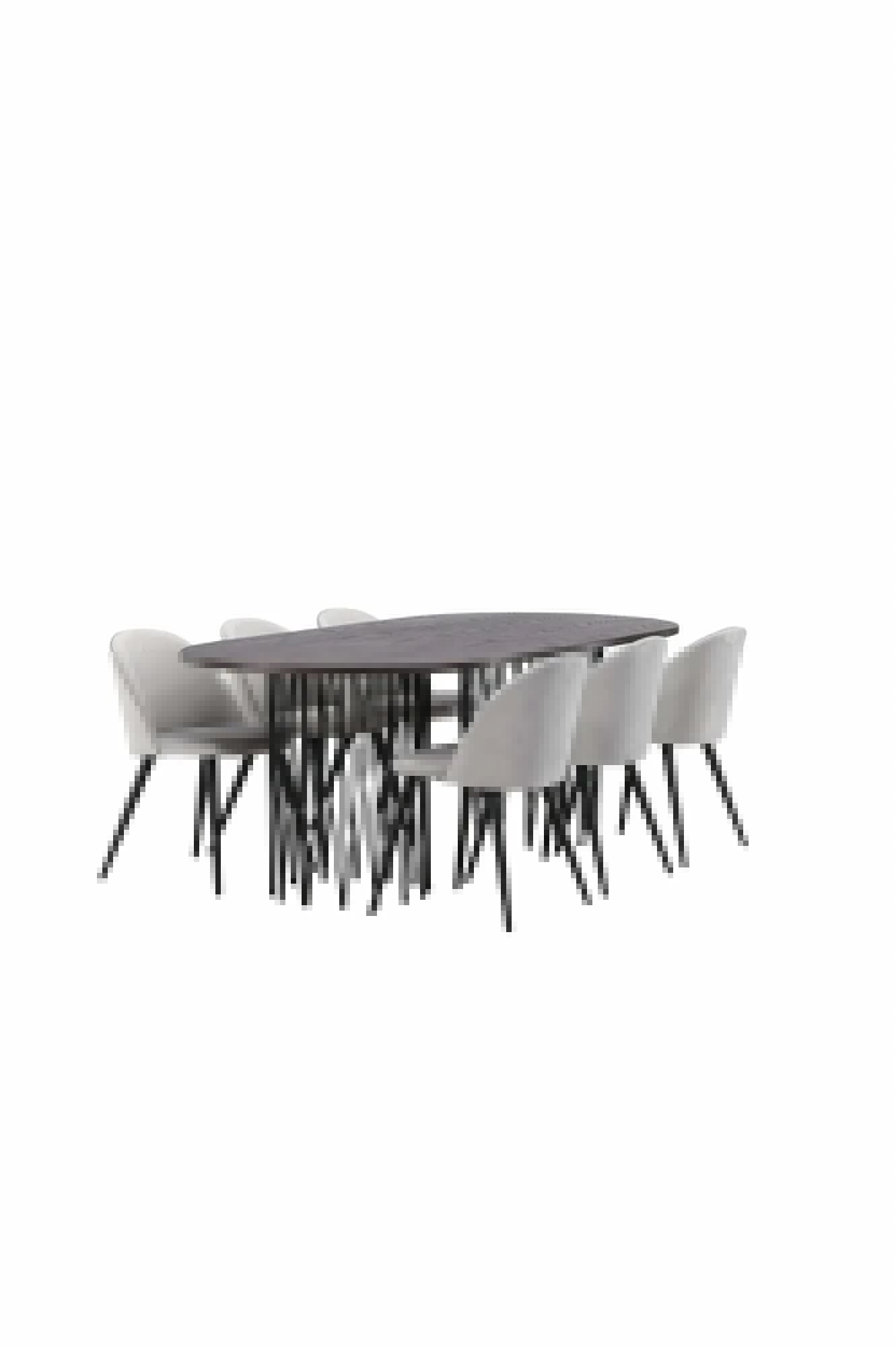 Luxuriöses Stone Esszimmerset 220cm mit 6 edlen Velvet Stühlen.