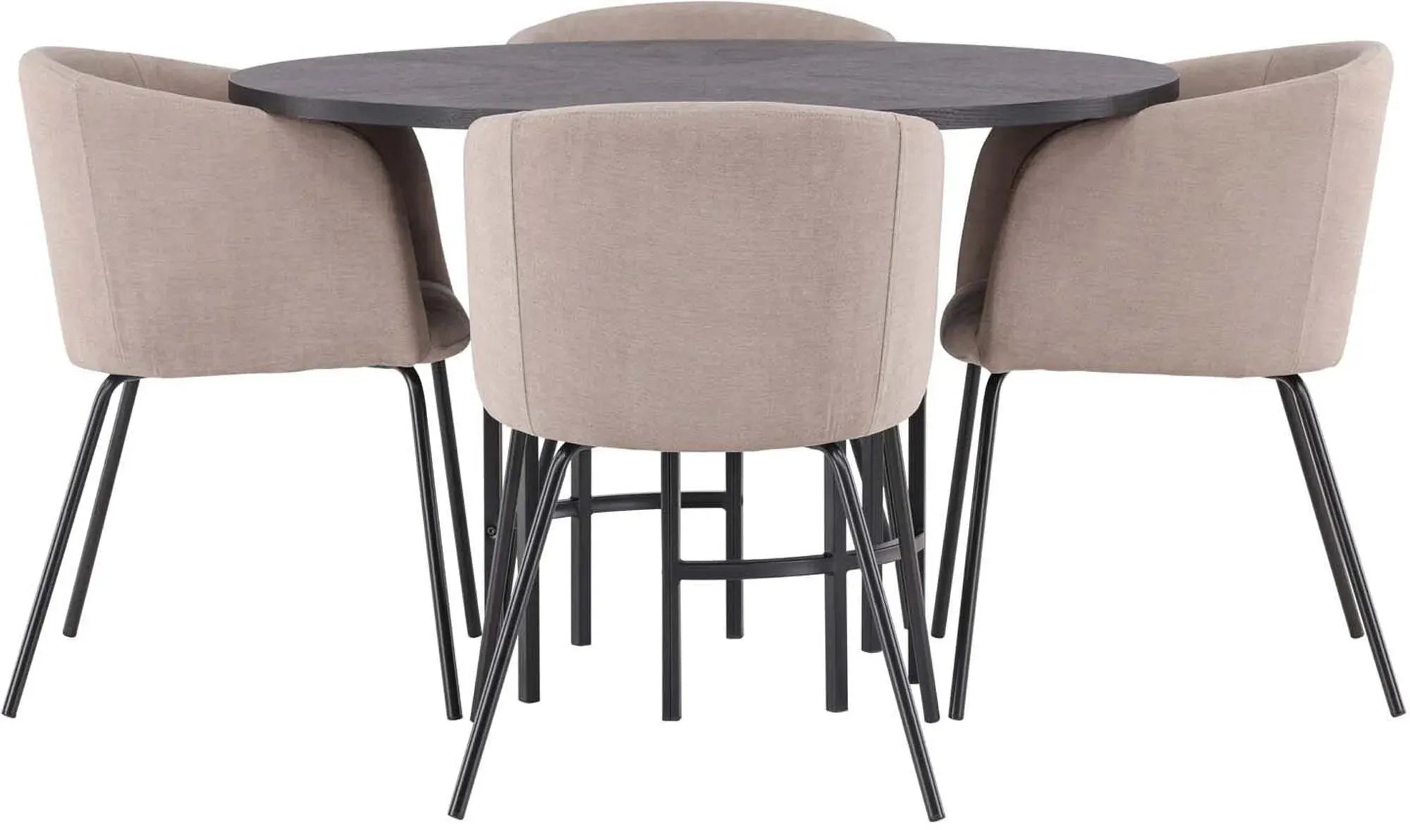 Elegantes Esszimmerset mit rundem Tisch (⌀115cm) und 4 gepolsterten Samtstühlen. Stilvoll, komfortabel, modern.