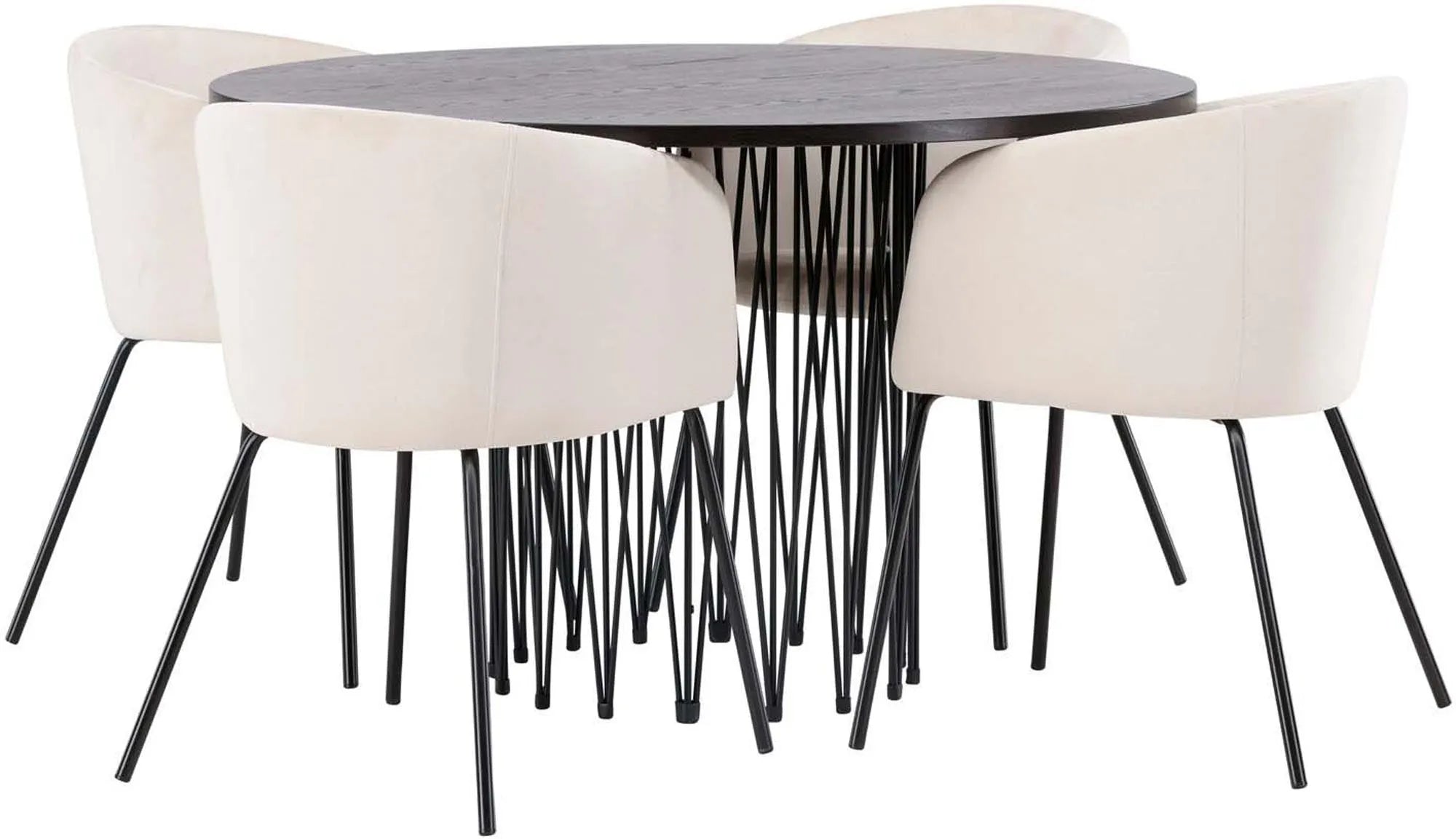 Stilvolles Stone Esszimmerset mit 4 Berit Stühlen, Tisch Ø120cm.