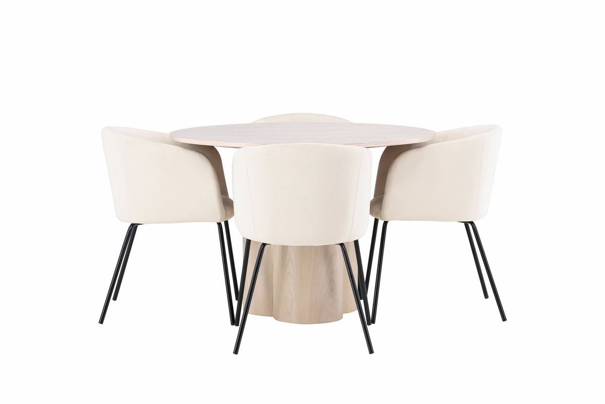Olivia Esszimmer Set + Berit ⌀110cm/4St. in Natur / Beige / Schwarz präsentiert im Onlineshop von KAQTU Design AG. Esszimmerset ist von Venture Home