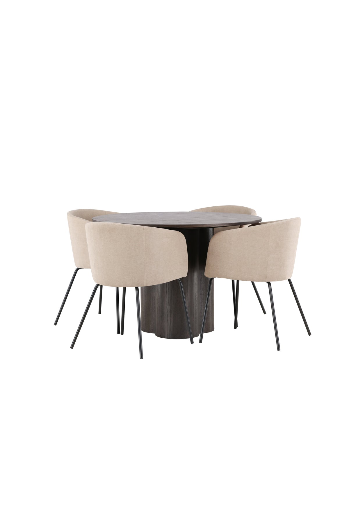 Olivia Esszimmer Set + Berit ⌀110cm/4St. in Braun / Beige / Schwarz präsentiert im Onlineshop von KAQTU Design AG. Esszimmerset ist von Venture Home