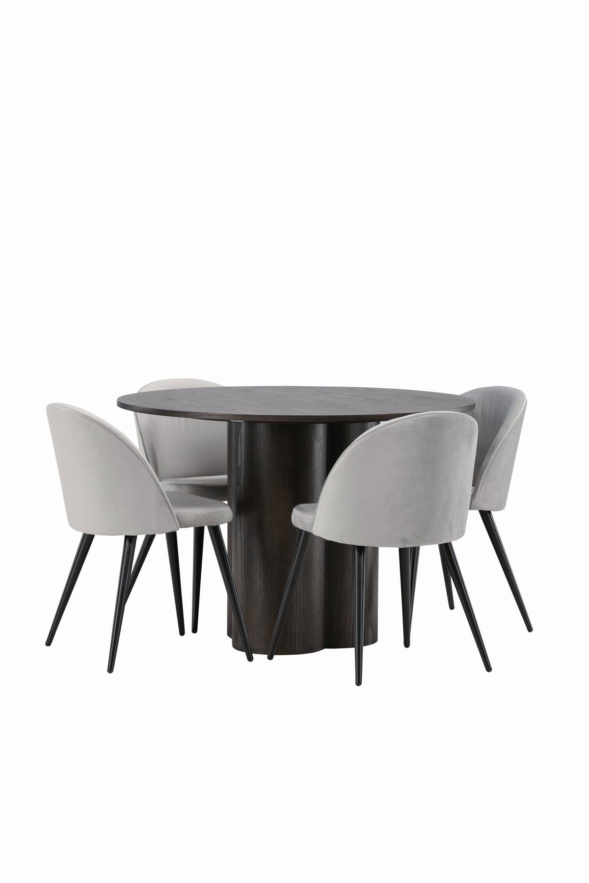 Olivia Esszimmer Set + Velvet ⌀110cm/4St. in Braun / Schwarzgrau präsentiert im Onlineshop von KAQTU Design AG. Esszimmerset ist von Venture Home