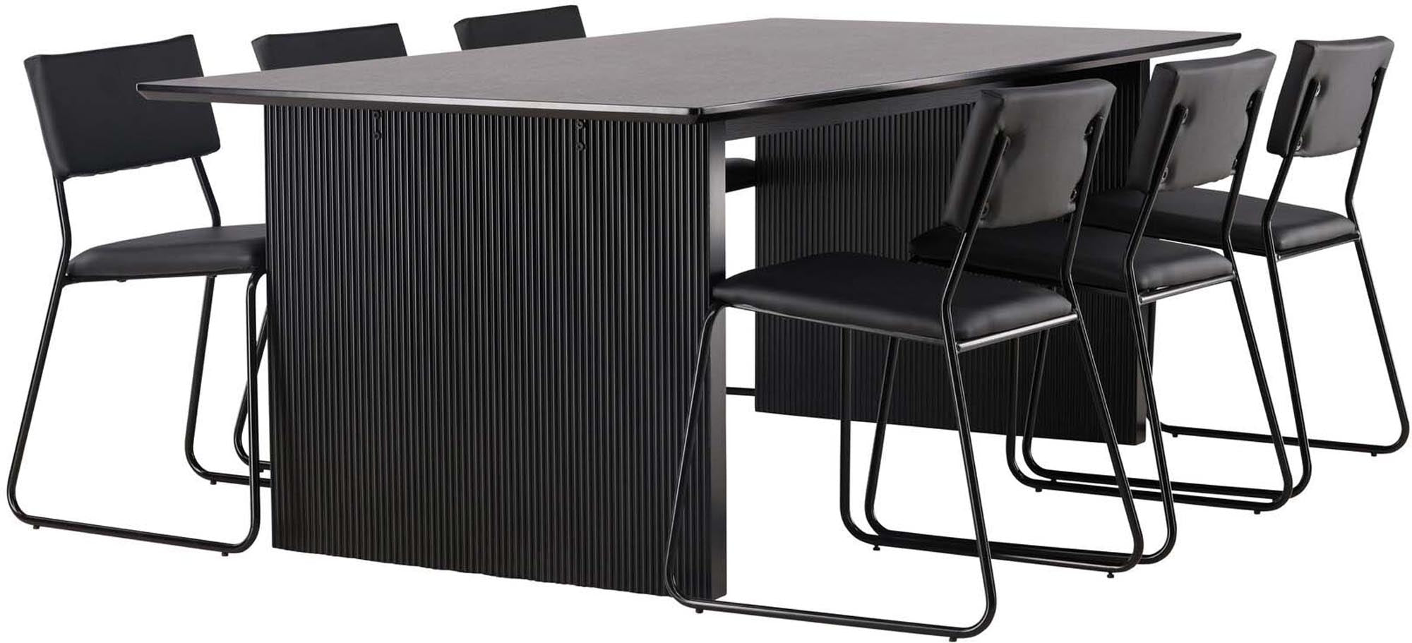 Elegantes Vail Esstischset für 6 Personen, perfekt für moderne Esszimmer. Pflegeleichte Materialien und minimalistisches Design.