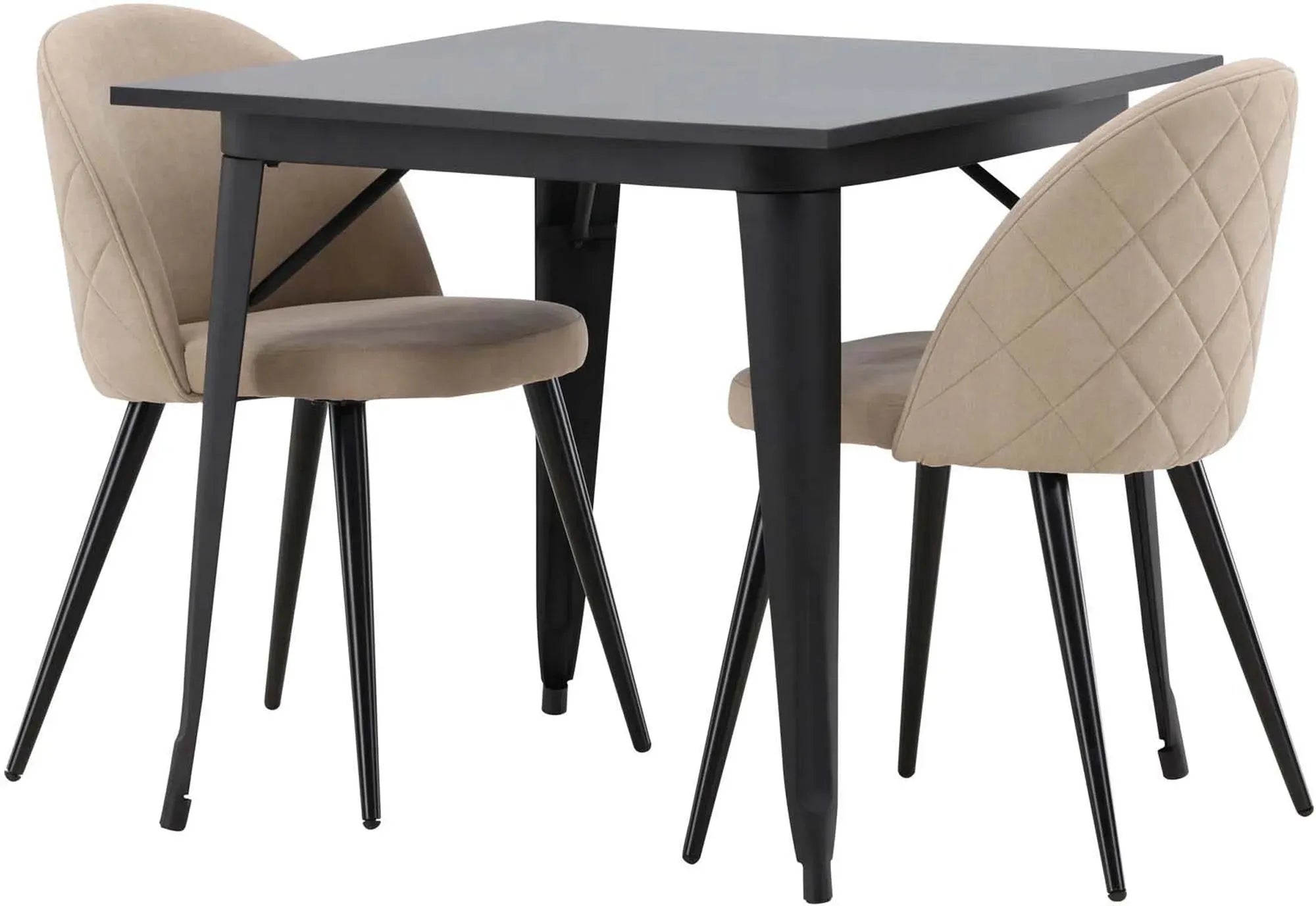 Modernes Tempe Esszimmerset: 80cm Tisch mit 2 edlen Samtstühlen.