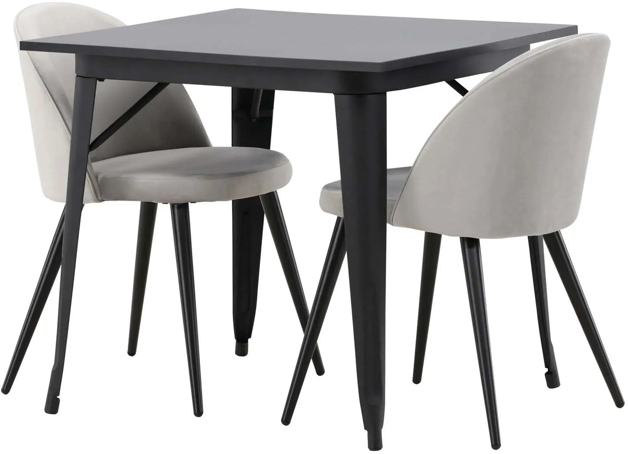 Elegantes Tempe Esszimmerset: 80cm Tisch mit 2 Samtstühlen.