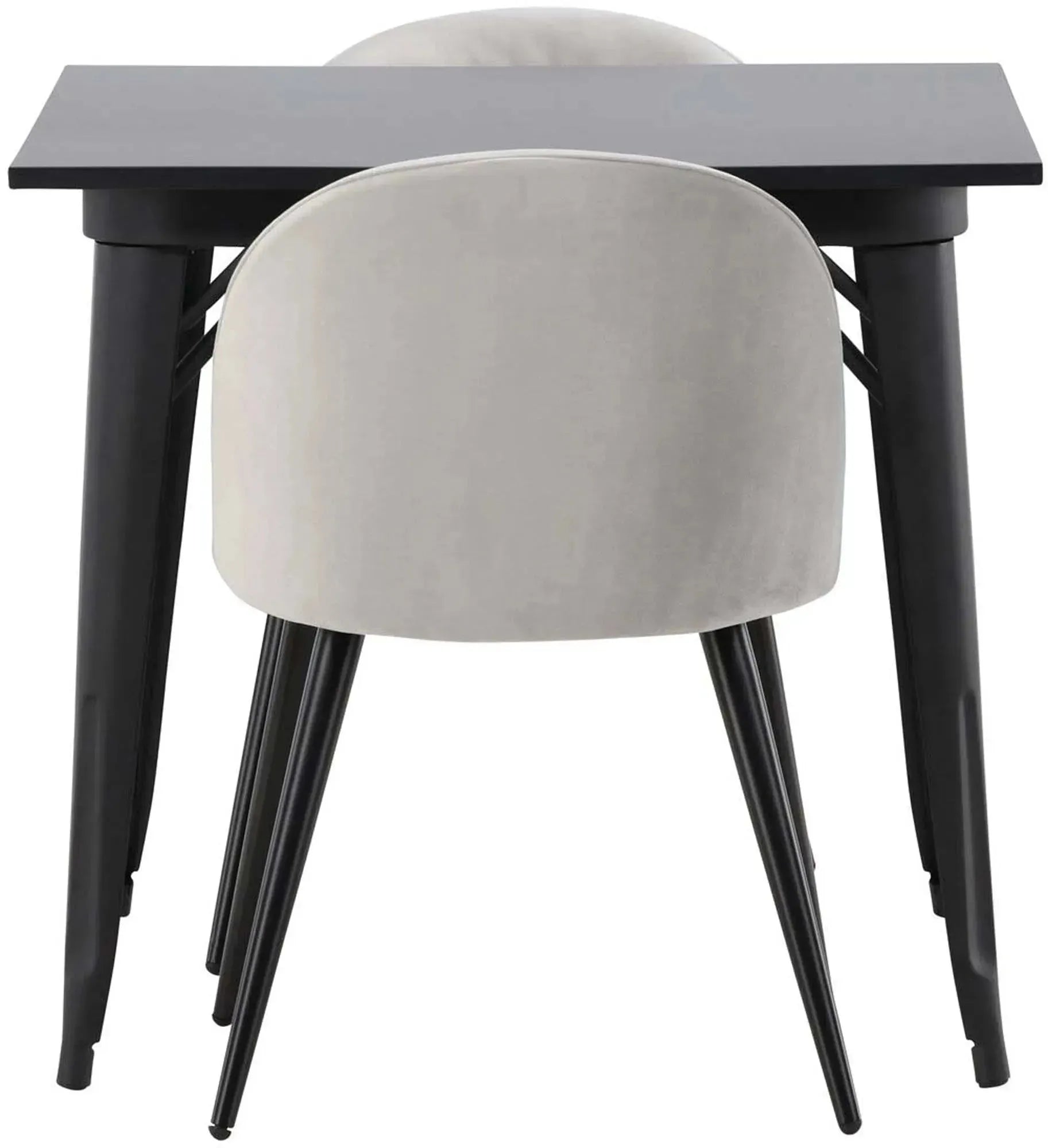 Elegantes Tempe Esszimmerset von Venture Home: Schwarzer MDF-Tisch, samtige graue Stühle, ideal für kleine Räume.