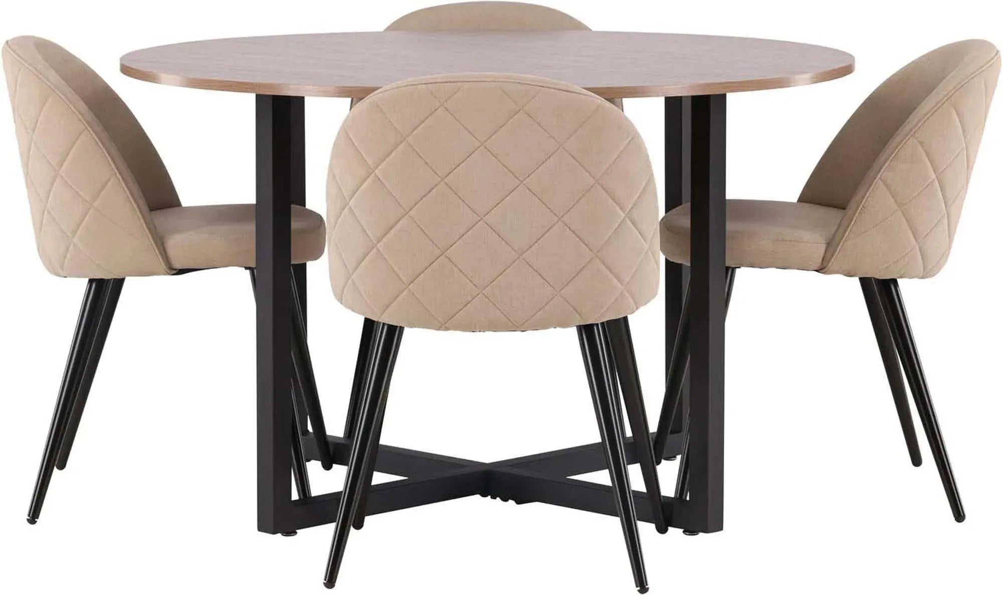 Stilvolles Esszimmerset: Walnuss-Tisch & samtige Stühle für Komfort und Eleganz.
