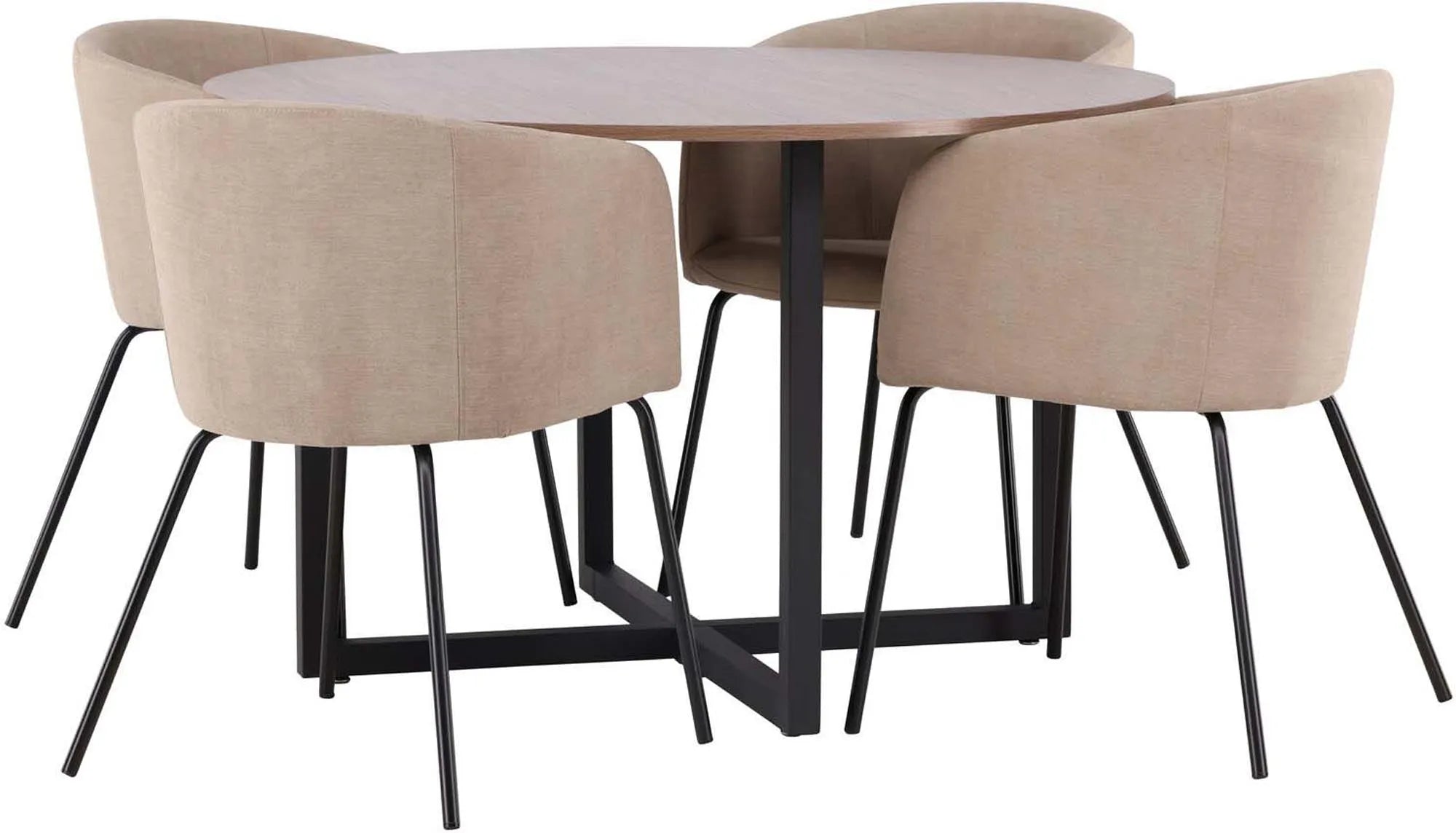 Stilvolles Esszimmerset mit rundem Tisch und 4 bequemen Samtstühlen für ein elegantes Ambiente.