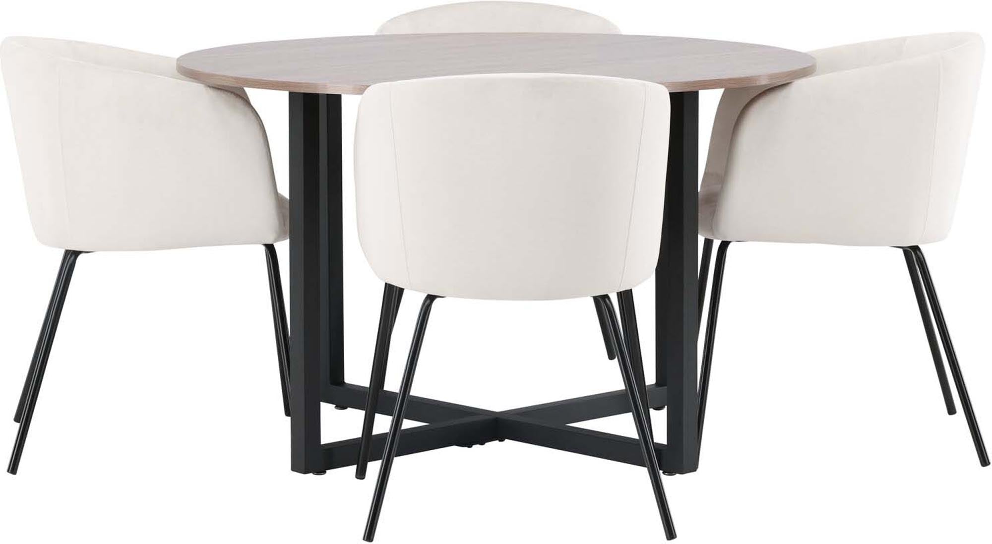 Das Esszimmerset Durango mit Tisch Berit (⌀120cm) und 4 Stühlen von Venture Home kombiniert Eleganz und Komfort für Ihr Zuhause.