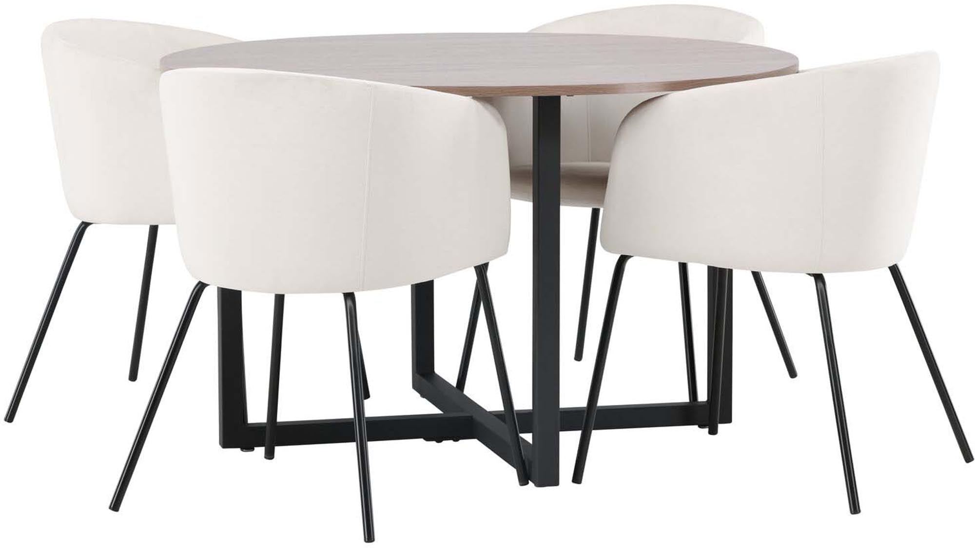 Das Esszimmerset Durango mit dem runden Tisch Berit (⌀120cm) und 4 Stühlen von Venture Home bietet Stil und Gemütlichkeit.
