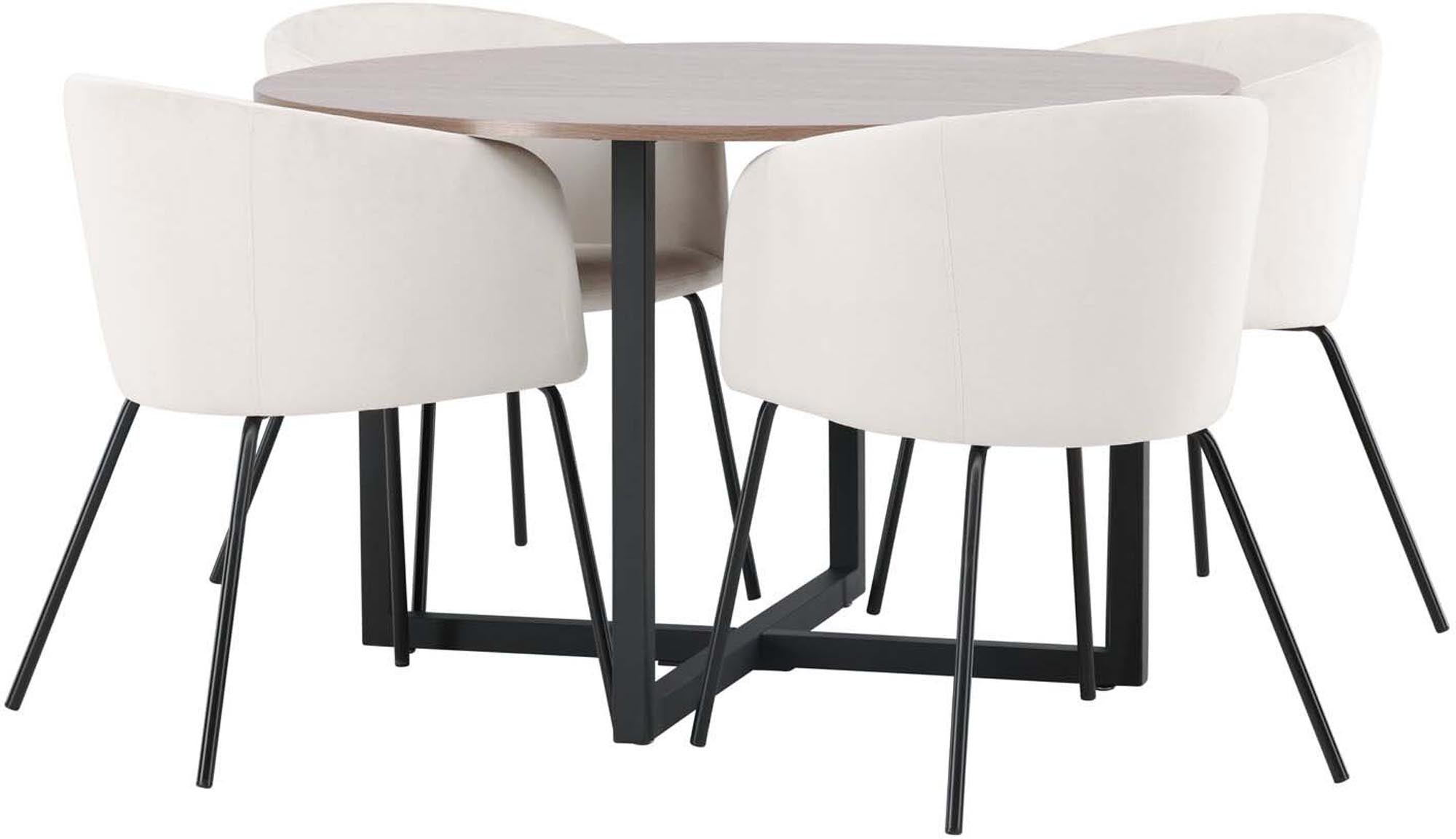 Das Esszimmerset Durango mit dem runden Tisch Berit (⌀120cm) und 4 Stühlen von Venture Home vereint Eleganz und Komfort.