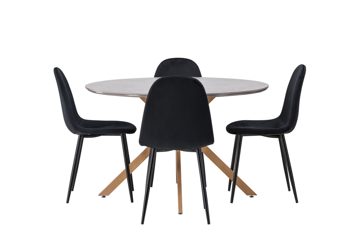 Piazza Esstisch + 4 x Polar Esszimmerstuhl in Schwarz/Velvet präsentiert im Onlineshop von KAQTU Design AG. Esszimmerset ist von Venture Home