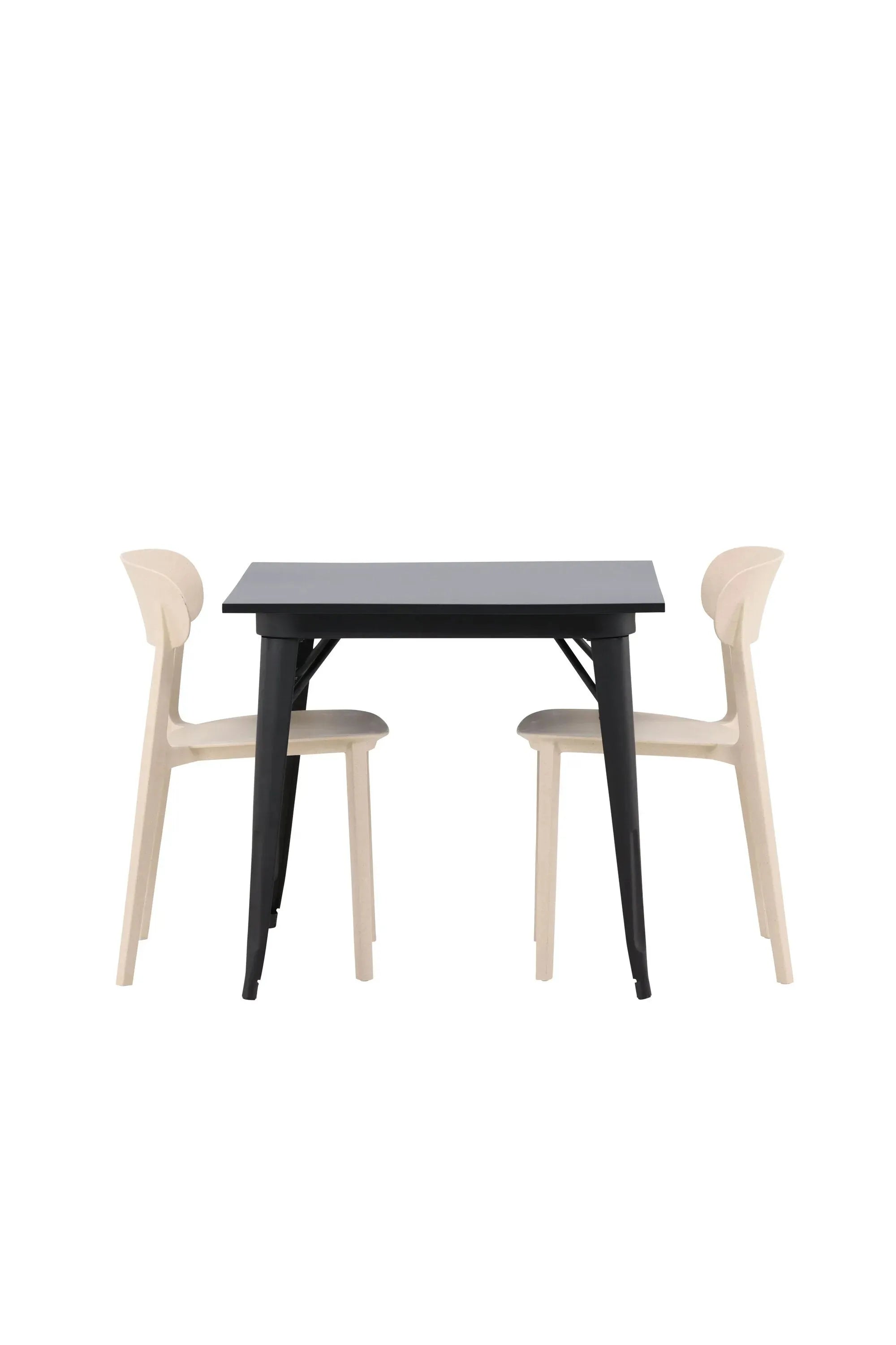Stilvolles Esszimmerset: Tempe Tisch aus schwarzem MDF & Stahl, Åstol Stühle aus Holzverbundstoff, skandinavisches Design.