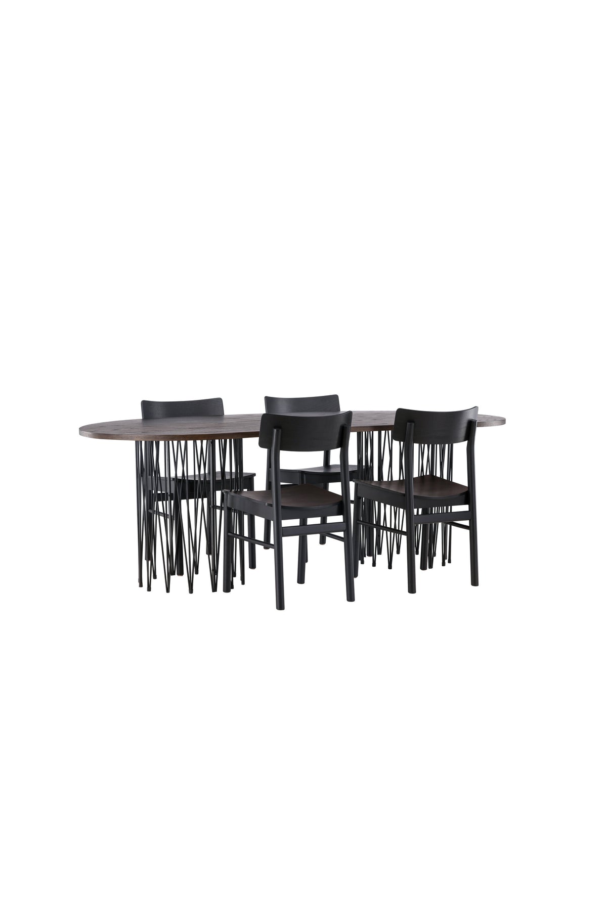 Stone oval Esstisch + 4 x Montros Esszimmerstuhl in Schwarz präsentiert im Onlineshop von KAQTU Design AG. Esszimmerset ist von Venture Home