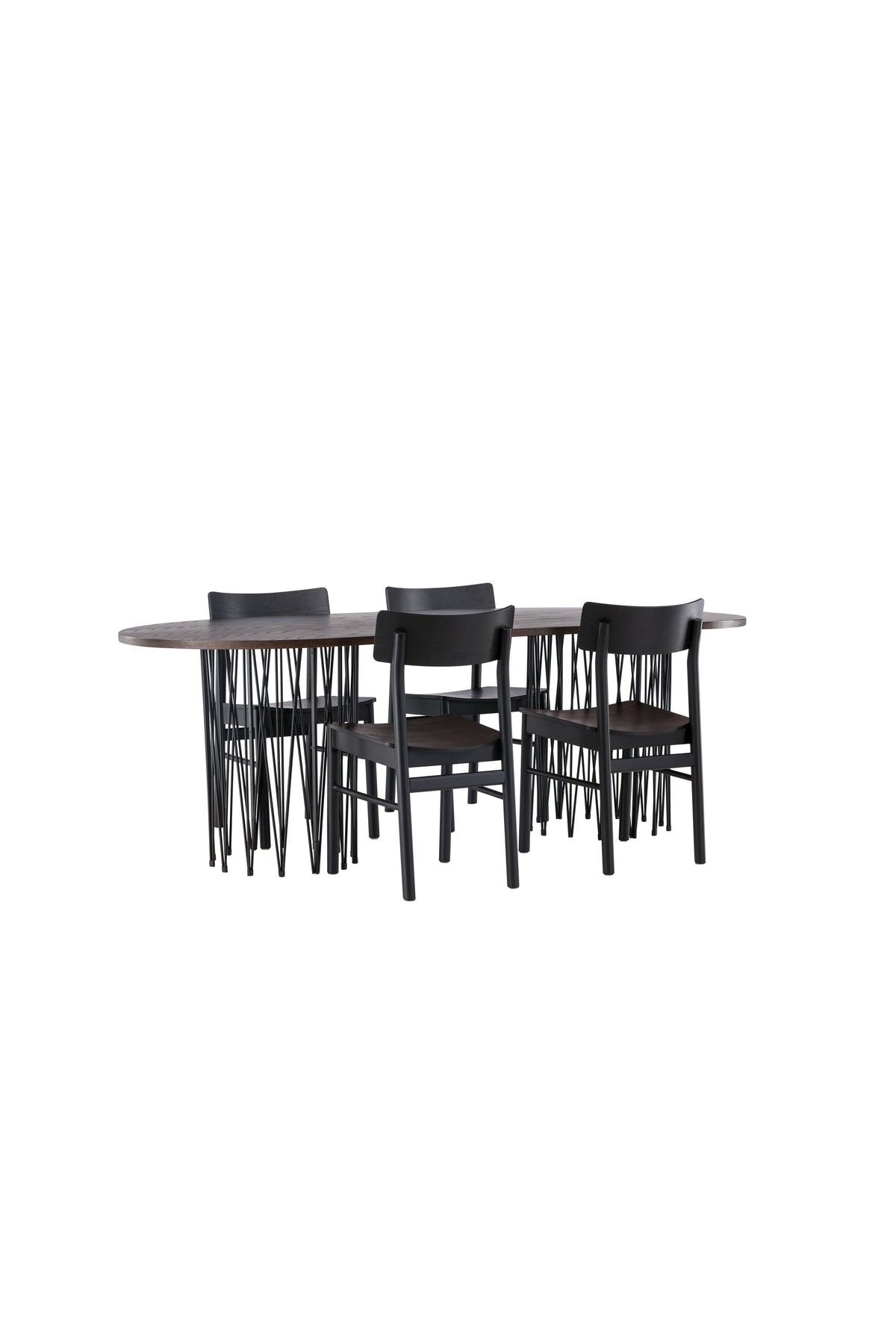 Stone oval Esstisch + 4 x Montros Esszimmerstuhl in Schwarz präsentiert im Onlineshop von KAQTU Design AG. Esszimmerset ist von Venture Home