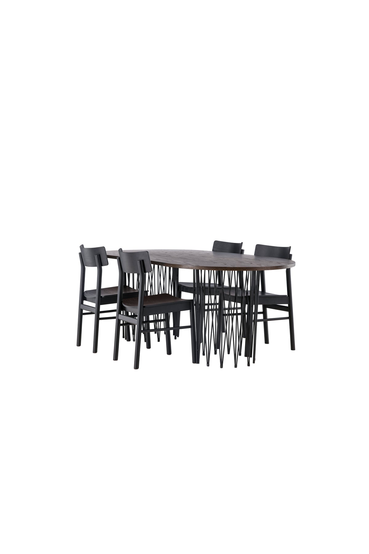 Stone oval Esstisch + 4 x Montros Esszimmerstuhl in Schwarz präsentiert im Onlineshop von KAQTU Design AG. Esszimmerset ist von Venture Home