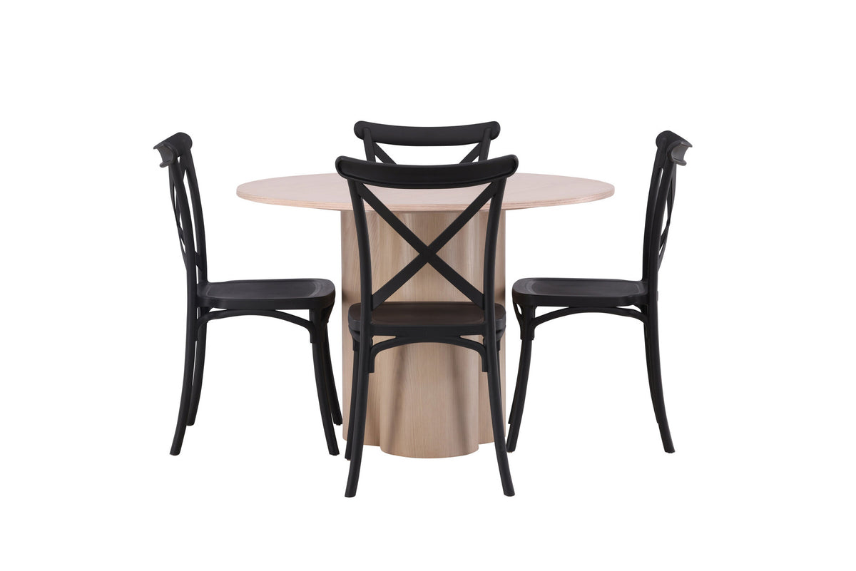 Olivia Esszimmer Set + Crosett ⌀110cm/4St. in Natur / Schwarz präsentiert im Onlineshop von KAQTU Design AG. Esszimmerset ist von Venture Home