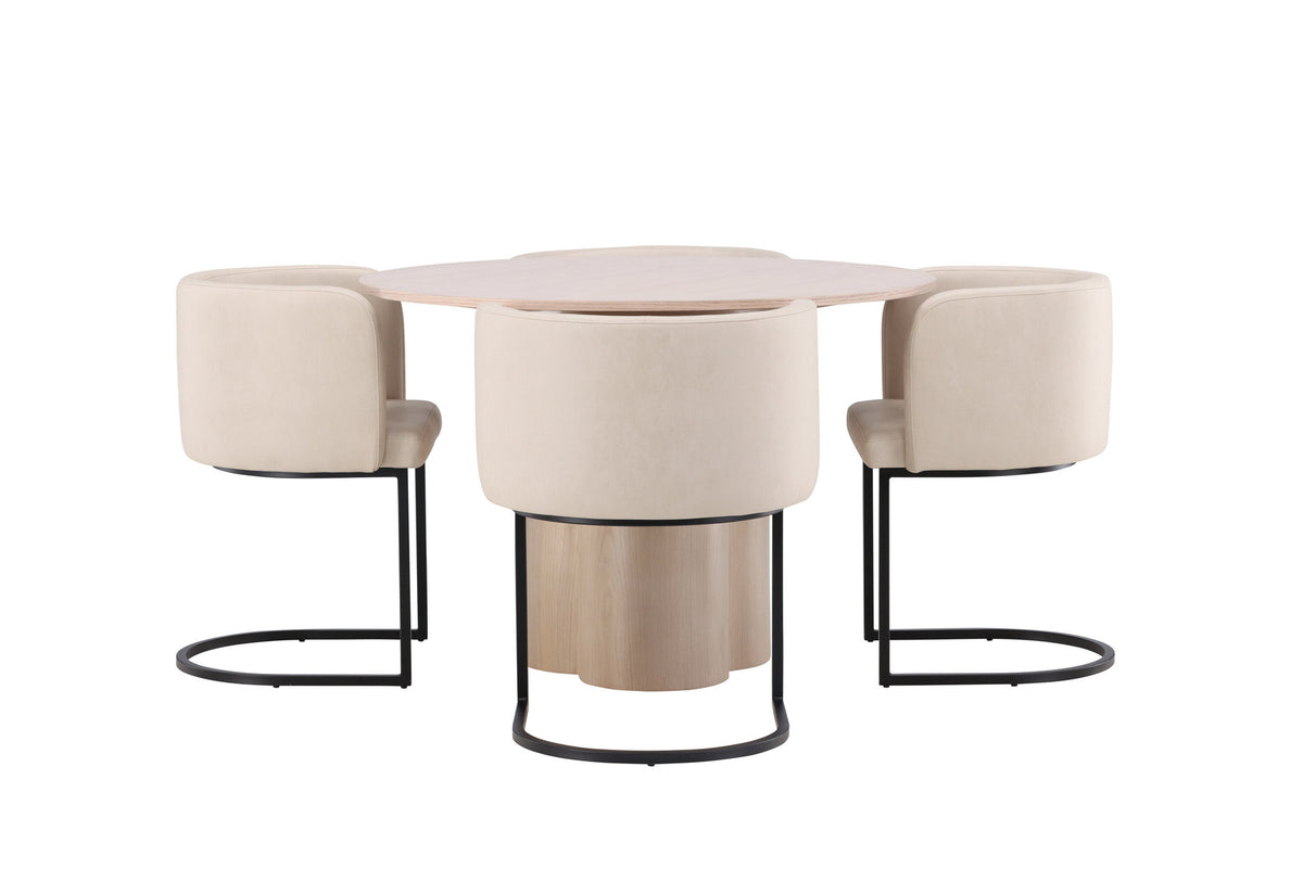 Olivia Esszimmer Set + Simrishamn ⌀110cm/4St. in Natur / Beige / Schwarz präsentiert im Onlineshop von KAQTU Design AG. Esszimmerset ist von Venture Home