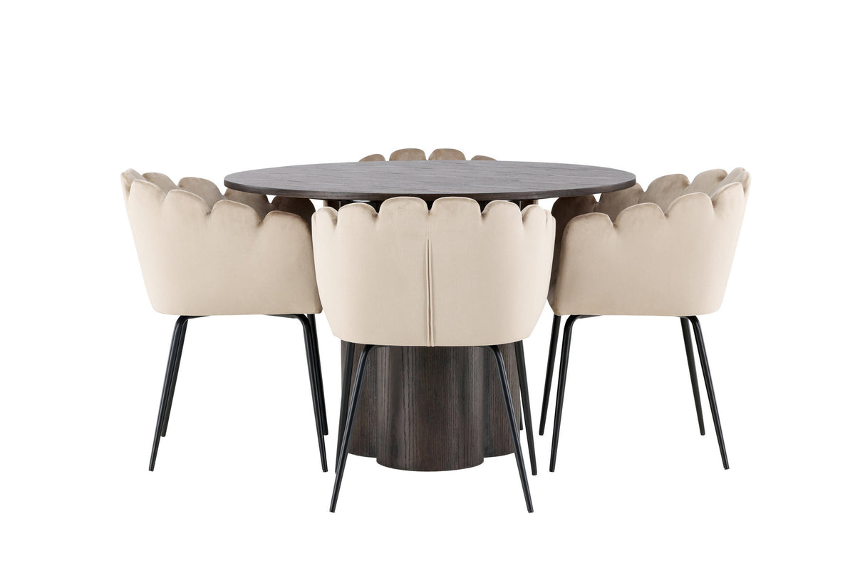 Olivia Esszimmer Set + Limhamn ⌀110cm/4St. in Braun / Beige präsentiert im Onlineshop von KAQTU Design AG. Esszimmerset ist von Venture Home