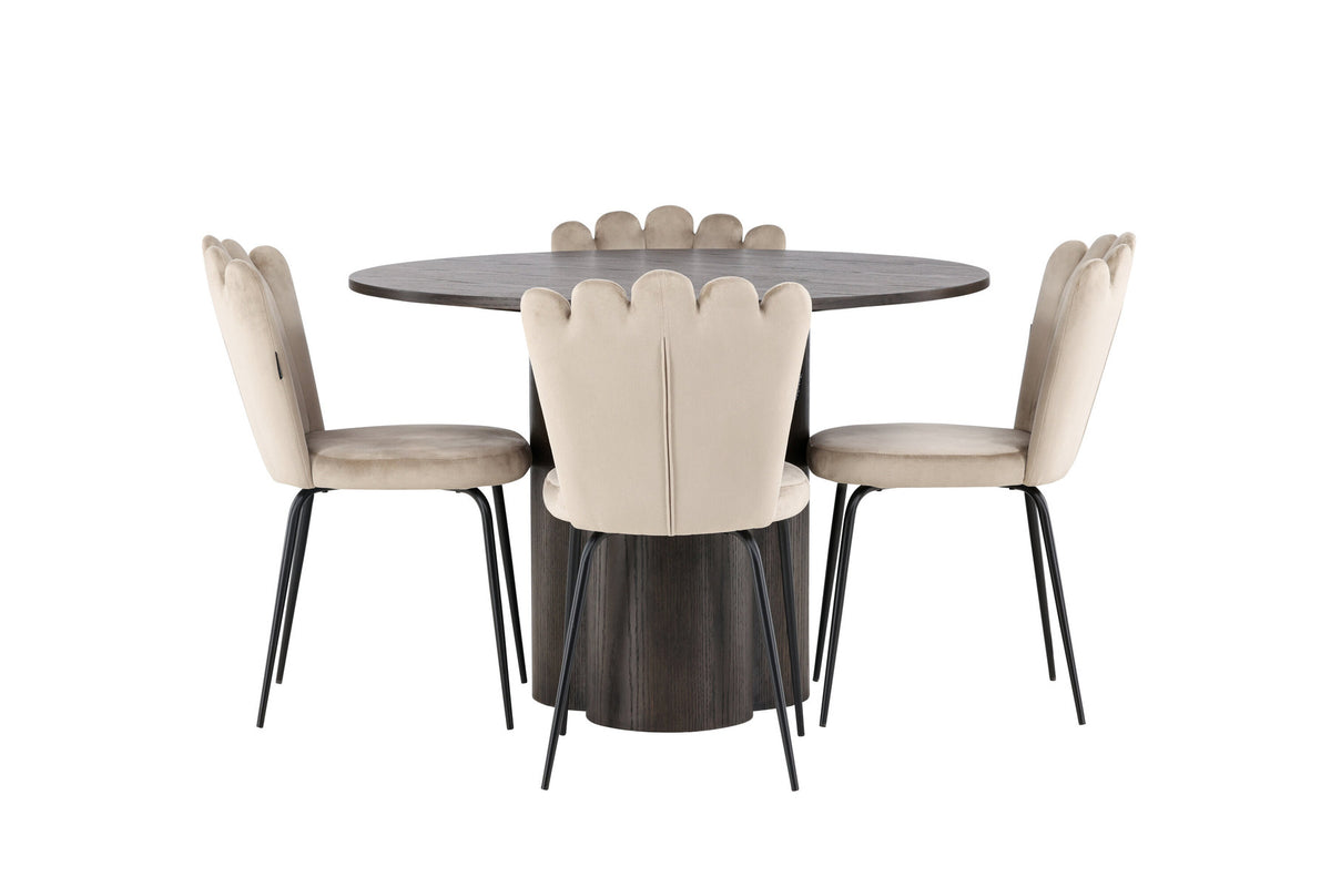 Olivia Esszimmer Set + Limhamn Light ⌀110cm/4St. in Braun / Beige präsentiert im Onlineshop von KAQTU Design AG. Esszimmerset ist von Venture Home
