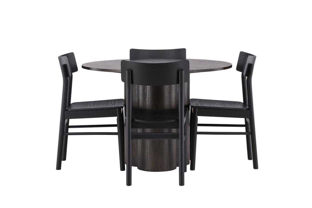 Olivia Esstisch + 4 x Montros Esszimmerstuhl in Schwarz präsentiert im Onlineshop von KAQTU Design AG. Esszimmerset ist von Venture Home