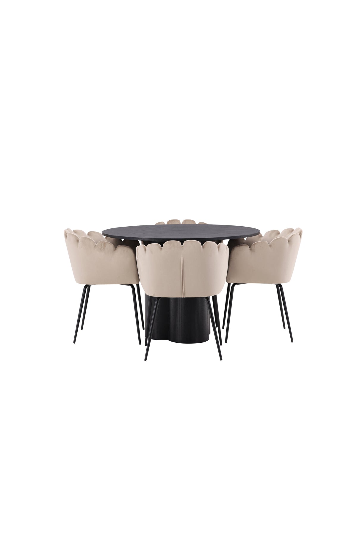 Olivia Esszimmer Set + Limhamn ⌀110cm/4St. in Schwarz / Beige präsentiert im Onlineshop von KAQTU Design AG. Esszimmerset ist von Venture Home