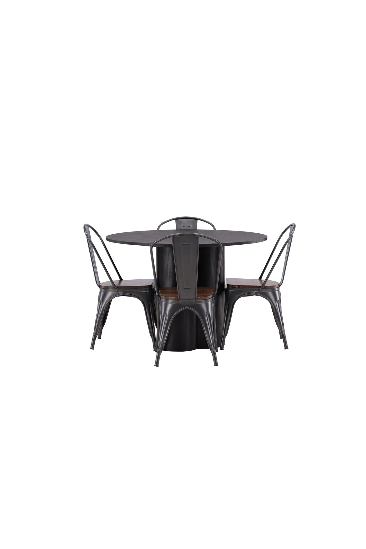 Olivia Esszimmer Set + Tempe ⌀110cm/4St. in Dunkelgrau, Walnuss präsentiert im Onlineshop von KAQTU Design AG. Esszimmerset ist von Venture Home
