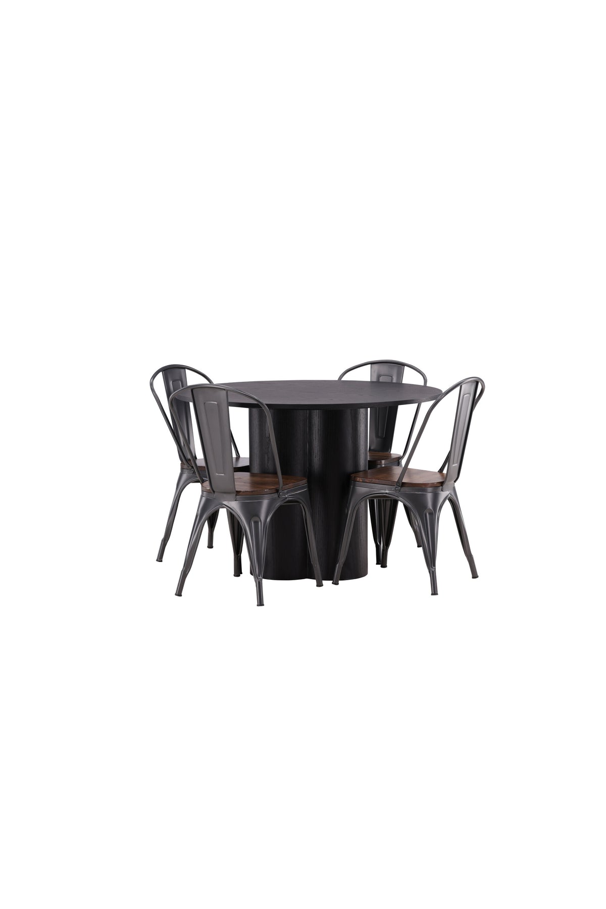 Olivia Esszimmer Set + Tempe ⌀110cm/4St. in Dunkelgrau, Walnuss präsentiert im Onlineshop von KAQTU Design AG. Esszimmerset ist von Venture Home