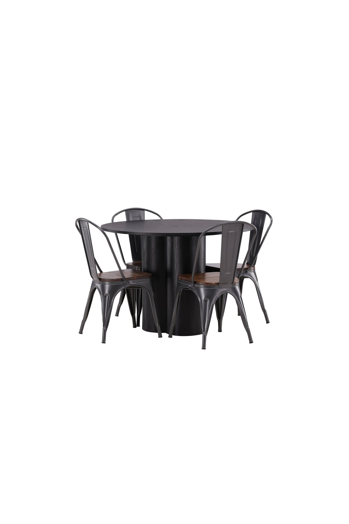 Olivia Esszimmer Set + Tempe ⌀110cm/4St. in Dunkelgrau, Walnuss präsentiert im Onlineshop von KAQTU Design AG. Esszimmerset ist von Venture Home