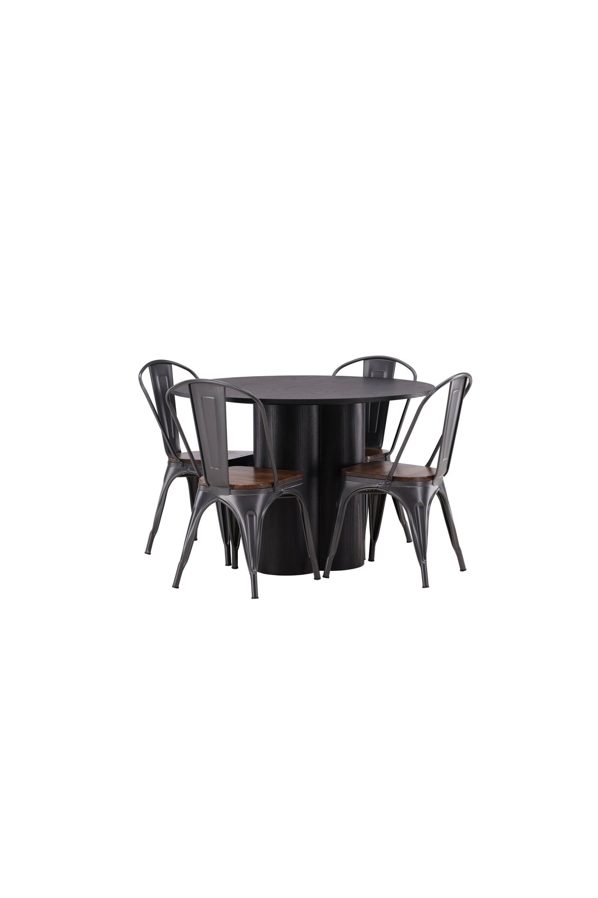 Olivia Esszimmer Set + Tempe ⌀110cm/4St. in Dunkelgrau, Walnuss präsentiert im Onlineshop von KAQTU Design AG. Esszimmerset ist von Venture Home