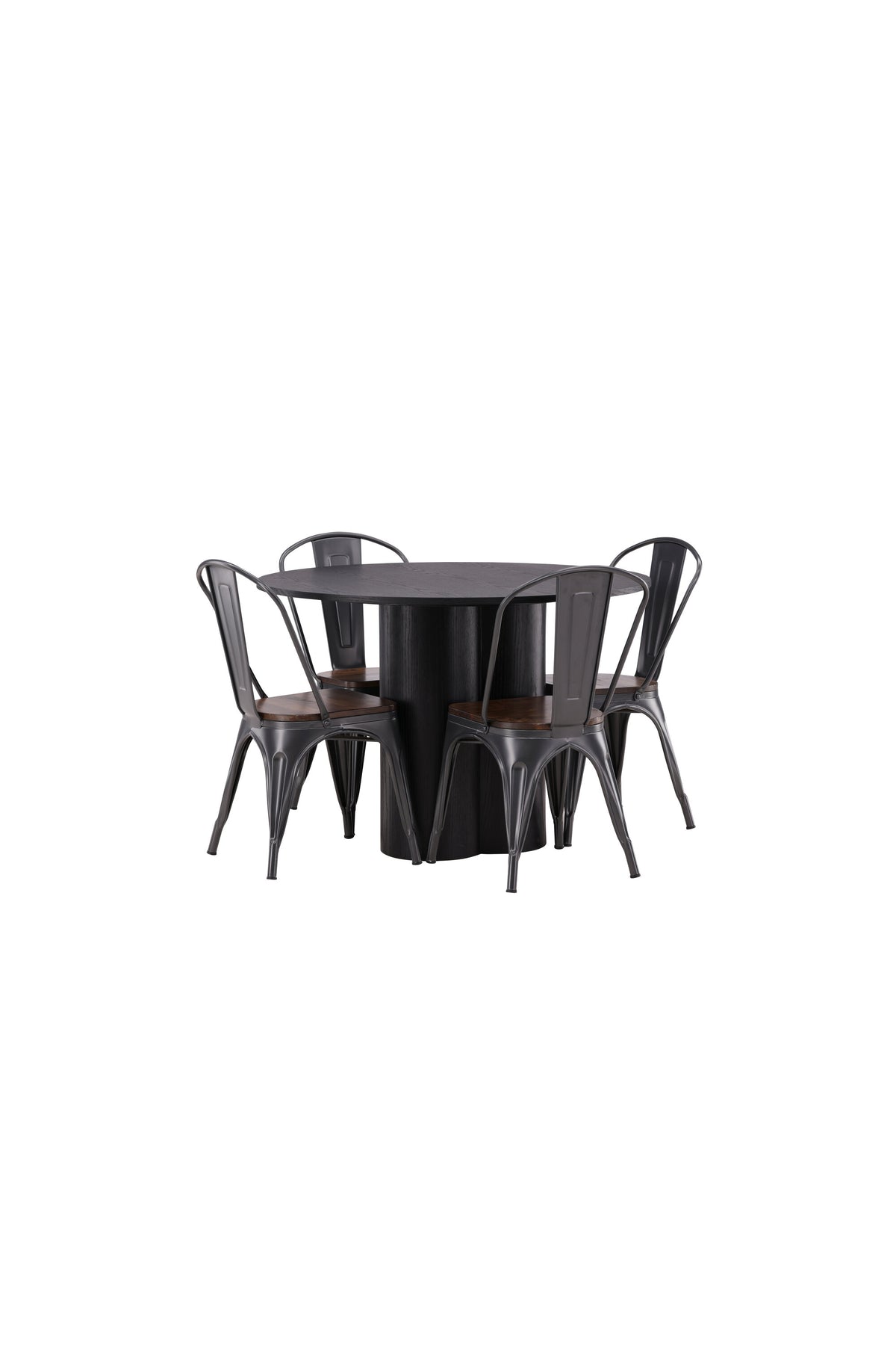 Olivia Esszimmer Set + Tempe ⌀110cm/4St. in Dunkelgrau, Walnuss präsentiert im Onlineshop von KAQTU Design AG. Esszimmerset ist von Venture Home