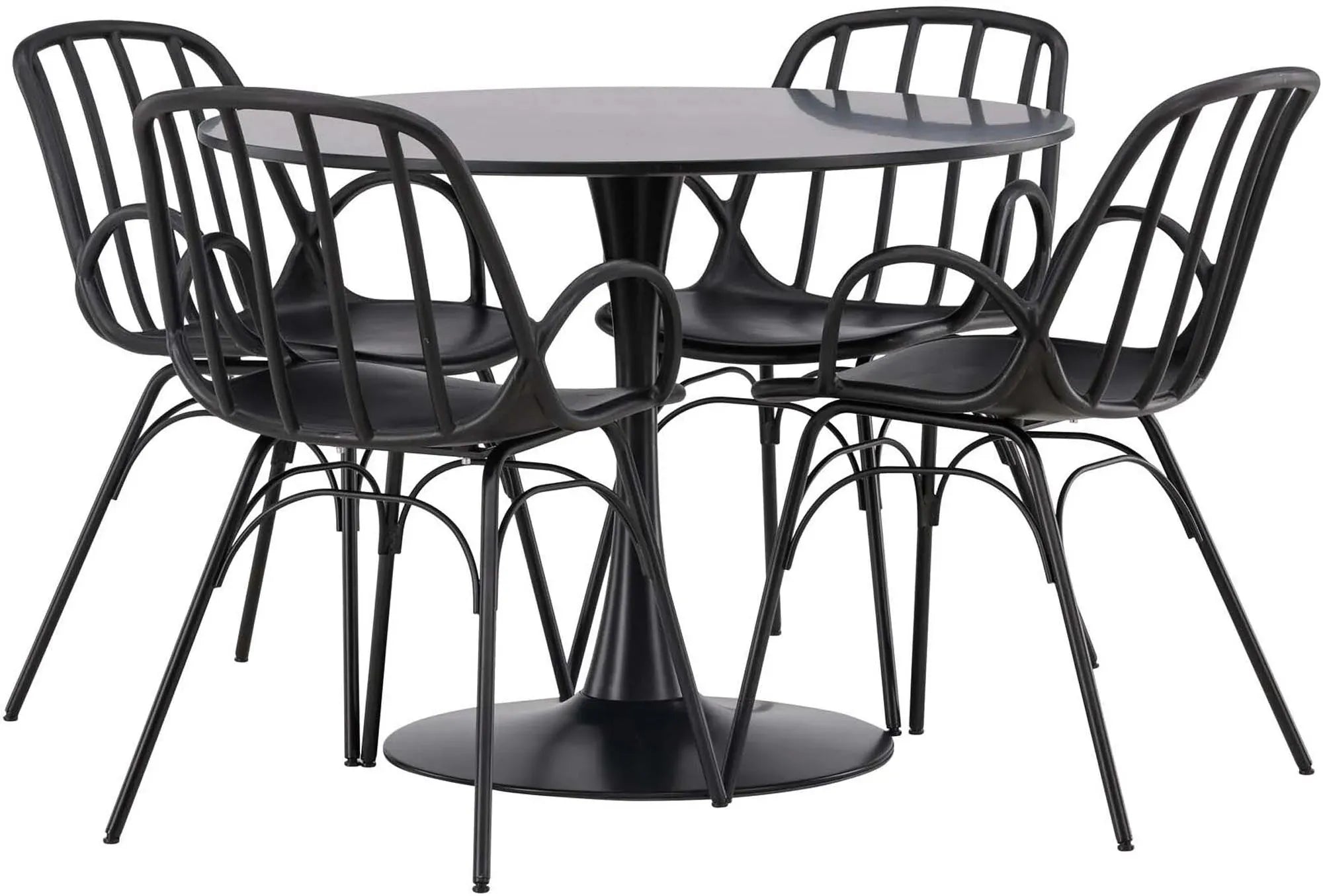 Stilvolles Glade Esszimmerset mit rundem Dyrön Tisch, 4 Stühle.