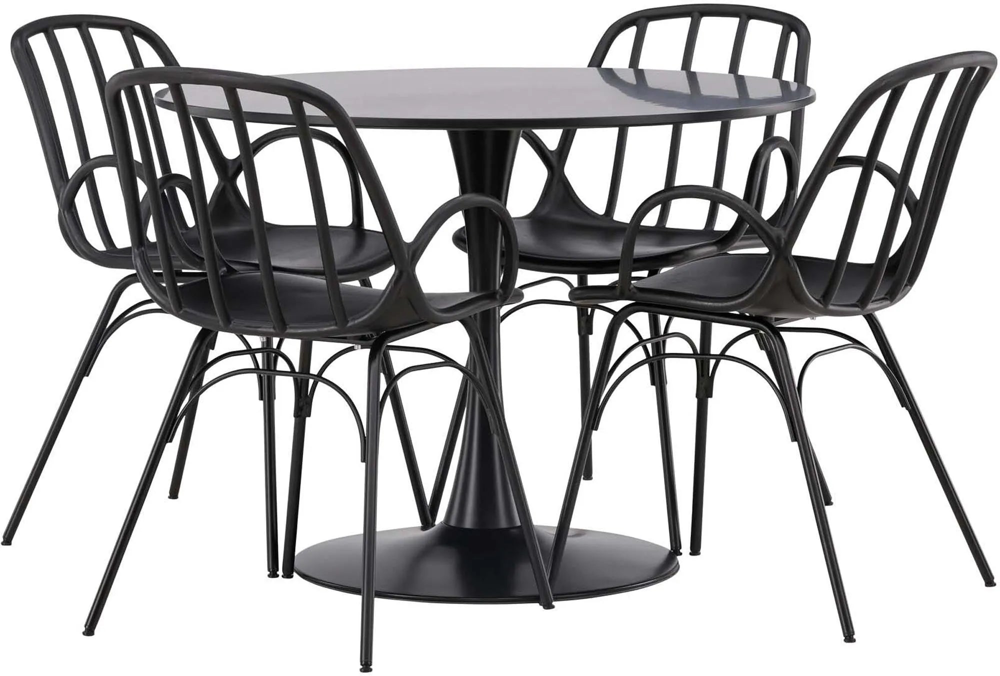 Stilvolles Glade Esszimmerset mit rundem Dyrön Tisch, 4 Stühle.