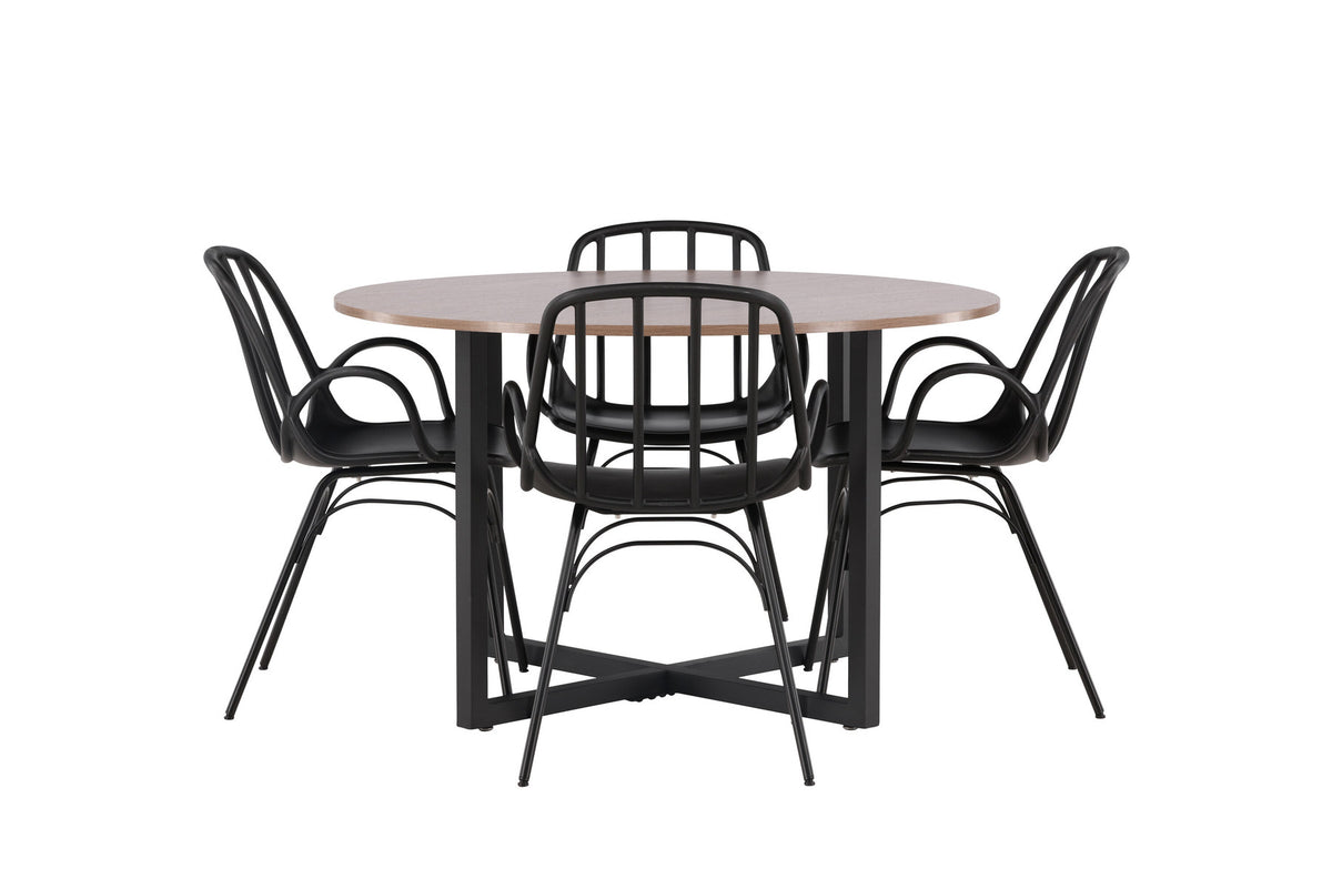 Durango Esszimmerset + Dyrön ⌀120cm/4St. in Schwarz präsentiert im Onlineshop von KAQTU Design AG. Esszimmerset ist von Venture Home