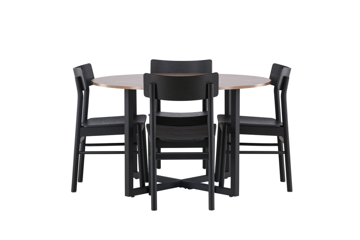 Durango Esstisch + 4 x Montros Esszimmerstuhl in Schwarz präsentiert im Onlineshop von KAQTU Design AG. Esszimmerset ist von Venture Home