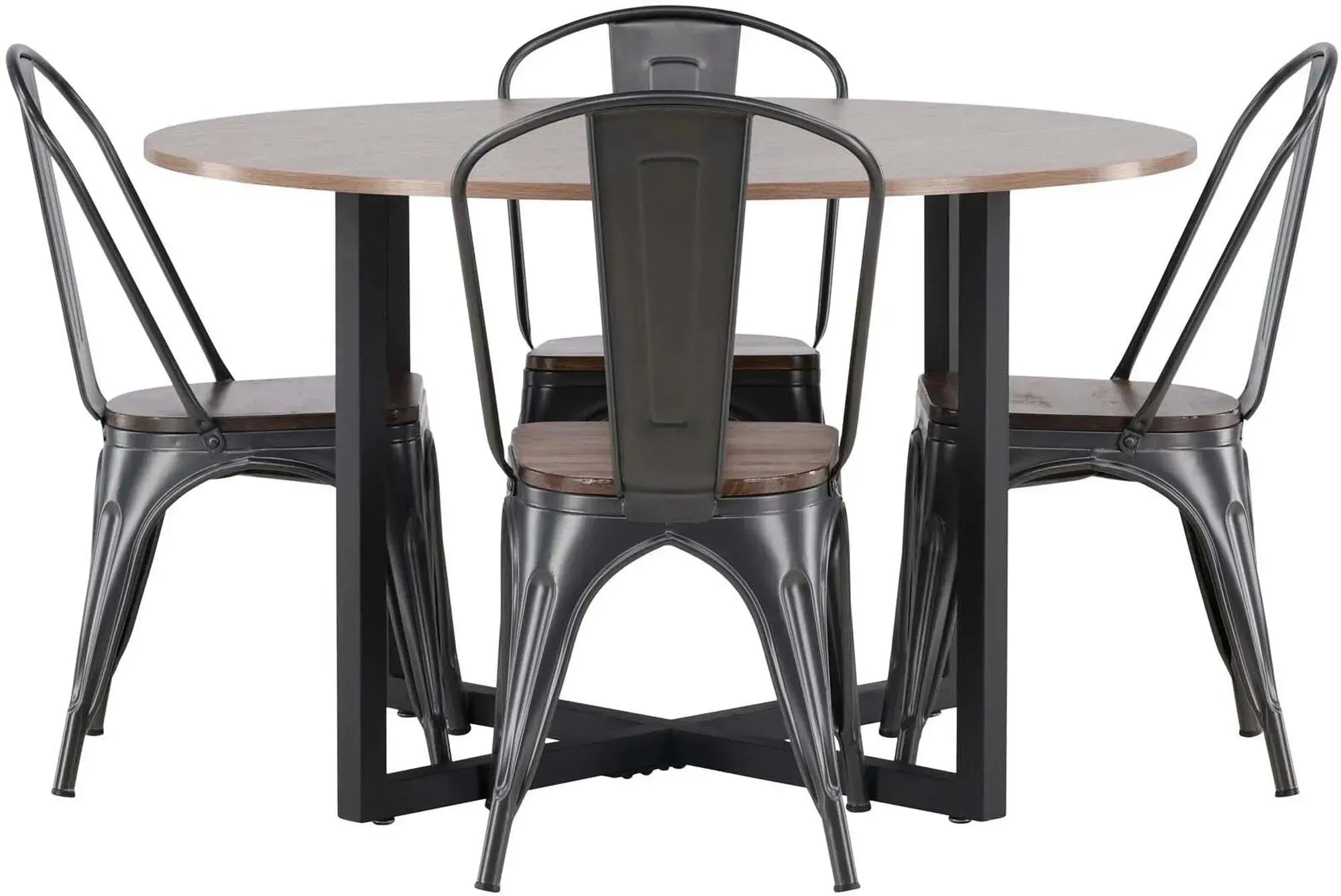 Stilvolles Esszimmerset mit Walnuss-Tisch und rustikalen Stühlen für moderne Eleganz.