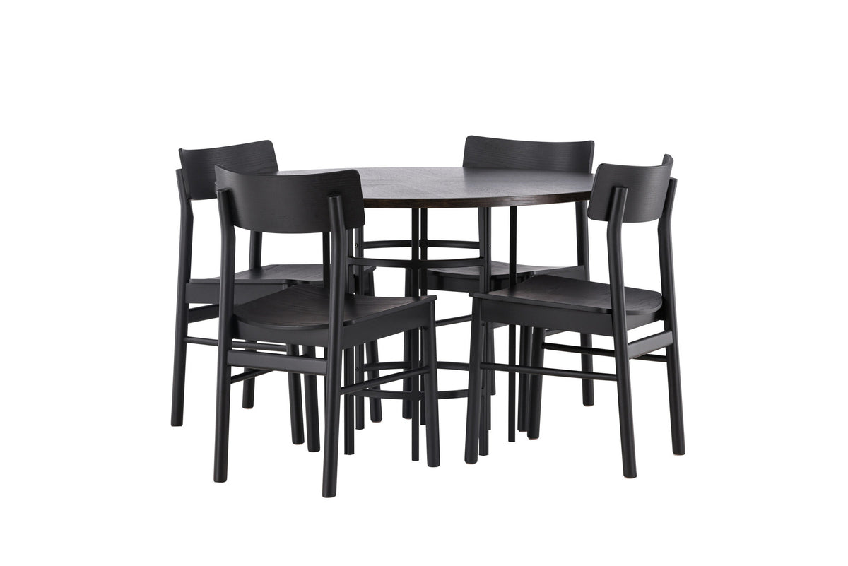Copenhagen Esstisch  + 4 xMontros Esszimmerstuhl in Schwarz präsentiert im Onlineshop von KAQTU Design AG. Esszimmerset ist von Venture Home
