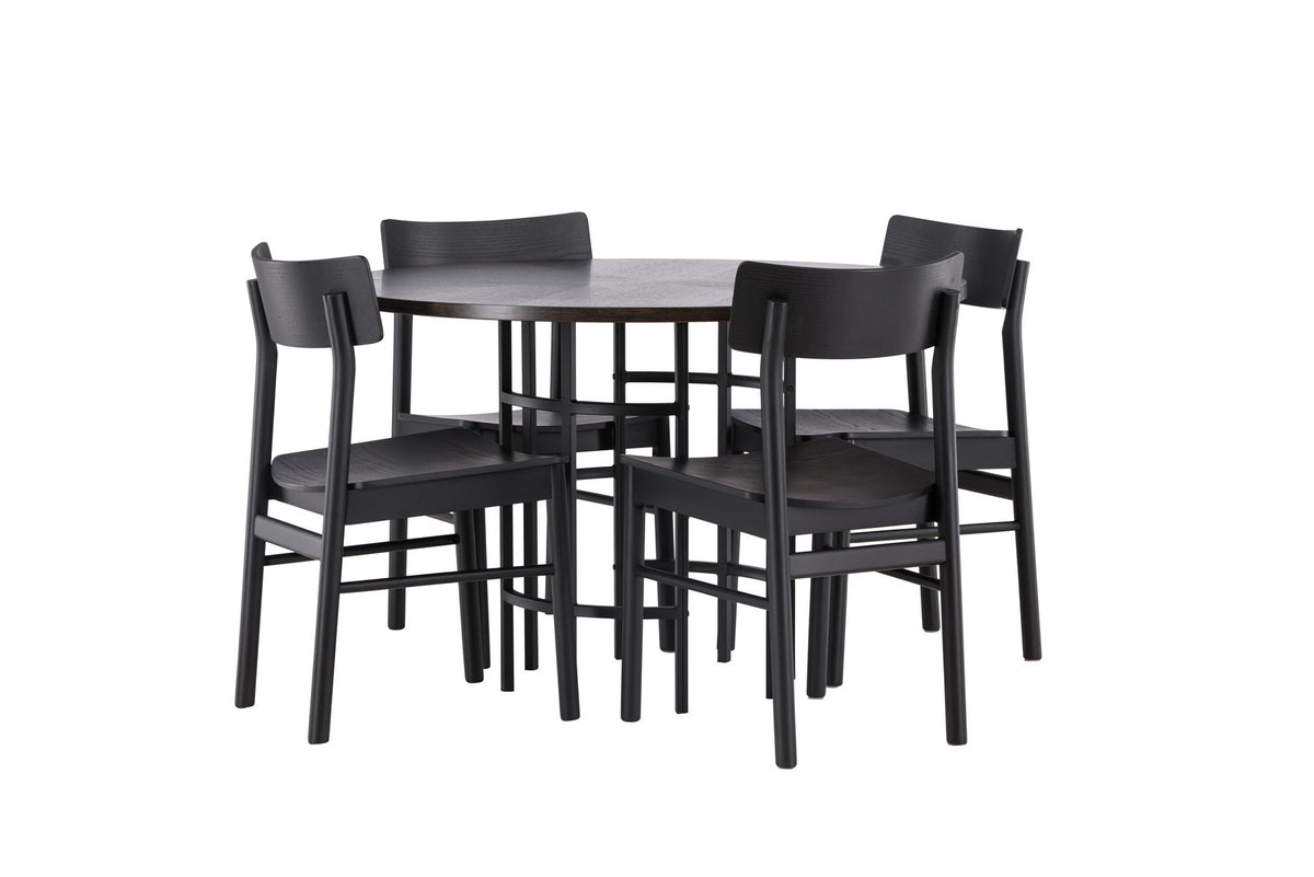 Copenhagen Esstisch  + 4 xMontros Esszimmerstuhl in Schwarz präsentiert im Onlineshop von KAQTU Design AG. Esszimmerset ist von Venture Home