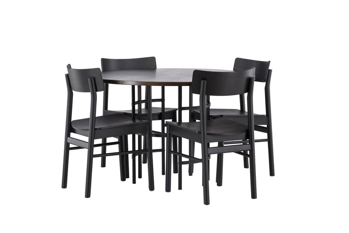 Copenhagen Esstisch  + 4 xMontros Esszimmerstuhl in Schwarz präsentiert im Onlineshop von KAQTU Design AG. Esszimmerset ist von Venture Home