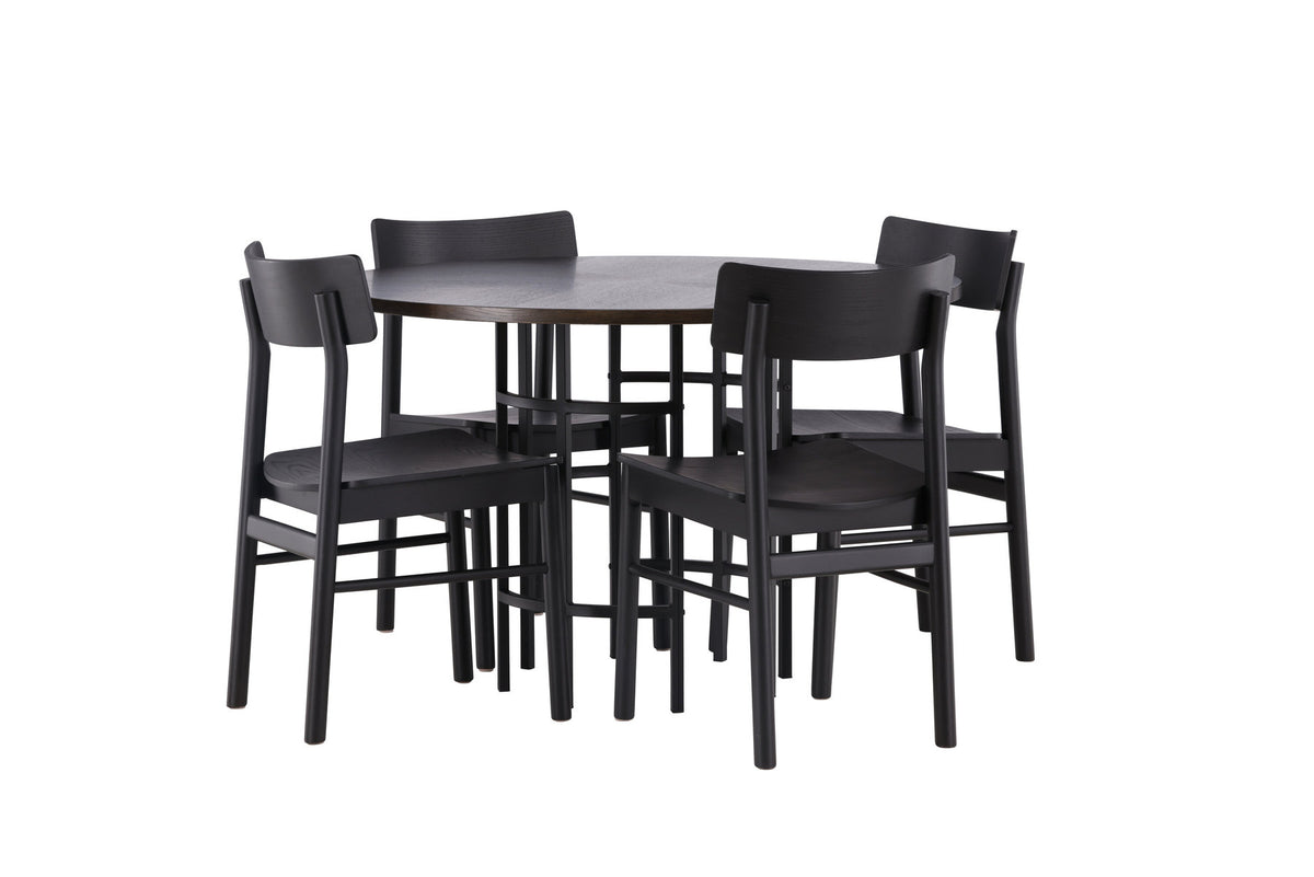 Copenhagen Esstisch  + 4 xMontros Esszimmerstuhl in Schwarz präsentiert im Onlineshop von KAQTU Design AG. Esszimmerset ist von Venture Home