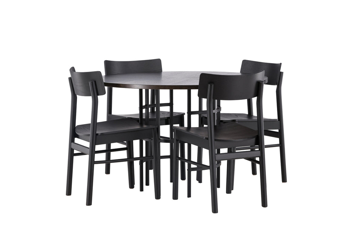 Copenhagen Esstisch  + 4 xMontros Esszimmerstuhl in Schwarz präsentiert im Onlineshop von KAQTU Design AG. Esszimmerset ist von Venture Home